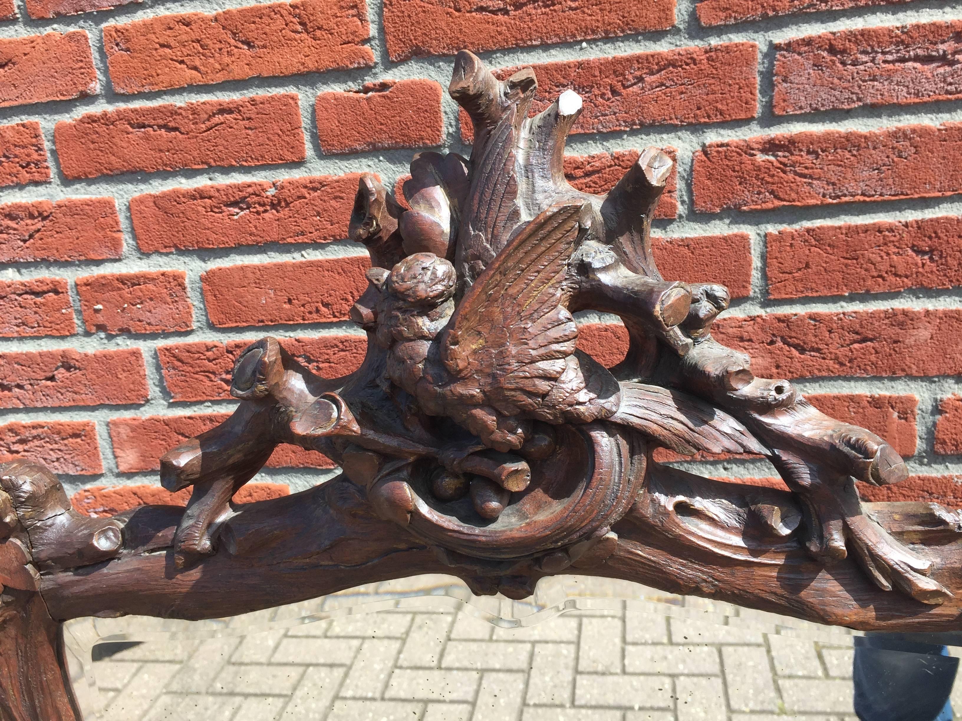 Large Antique 19th Century Hand-Carved Black Forest Firescreen with Birds Nest In Good Condition For Sale In Lisse, NL