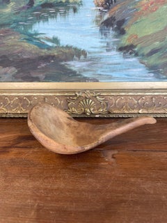 Antique 19th Century Hand-Carved Decorative Wooden Ladle Spoon.