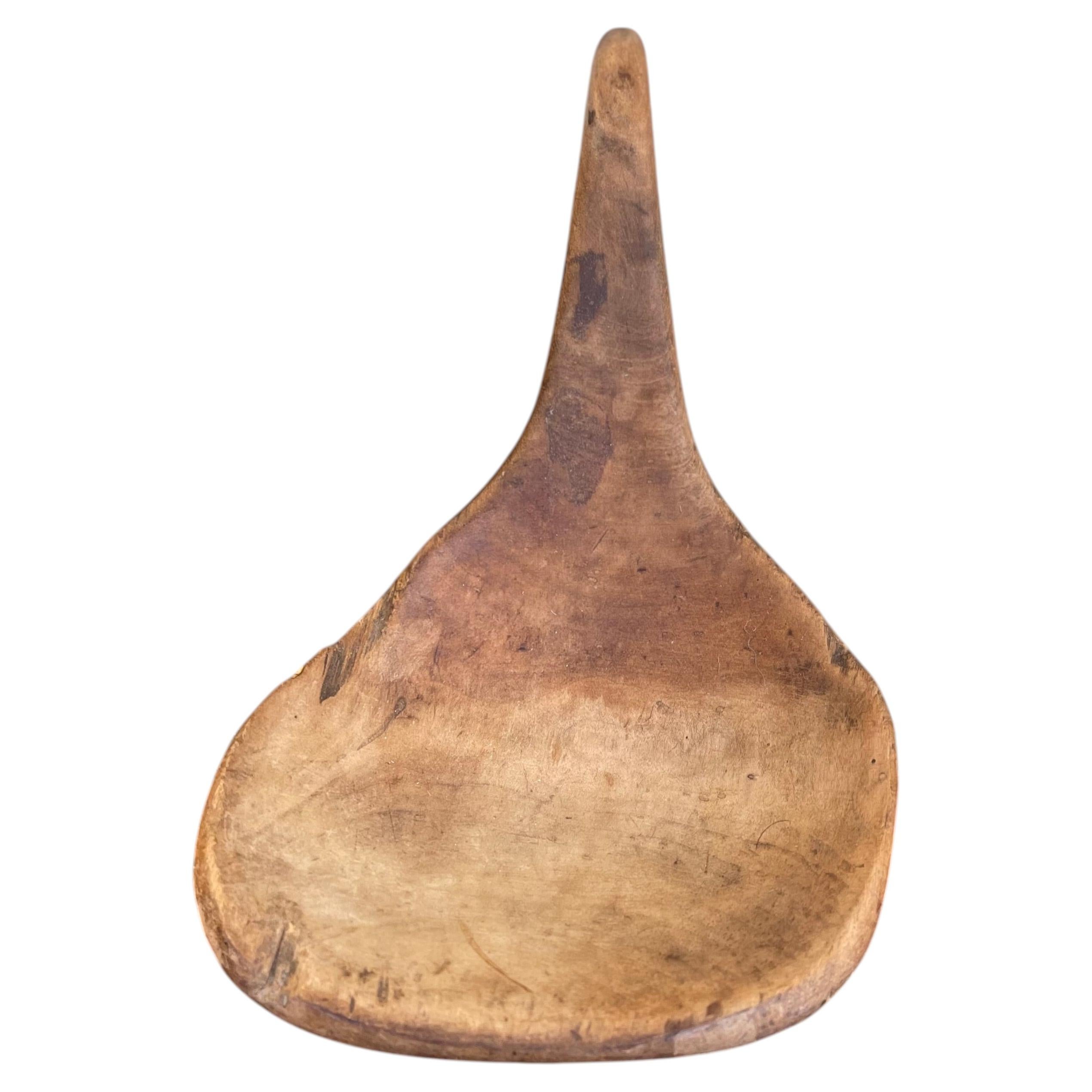 Antique 19th Century Hand-Carved Decorative Wooden Ladle Spoon.
