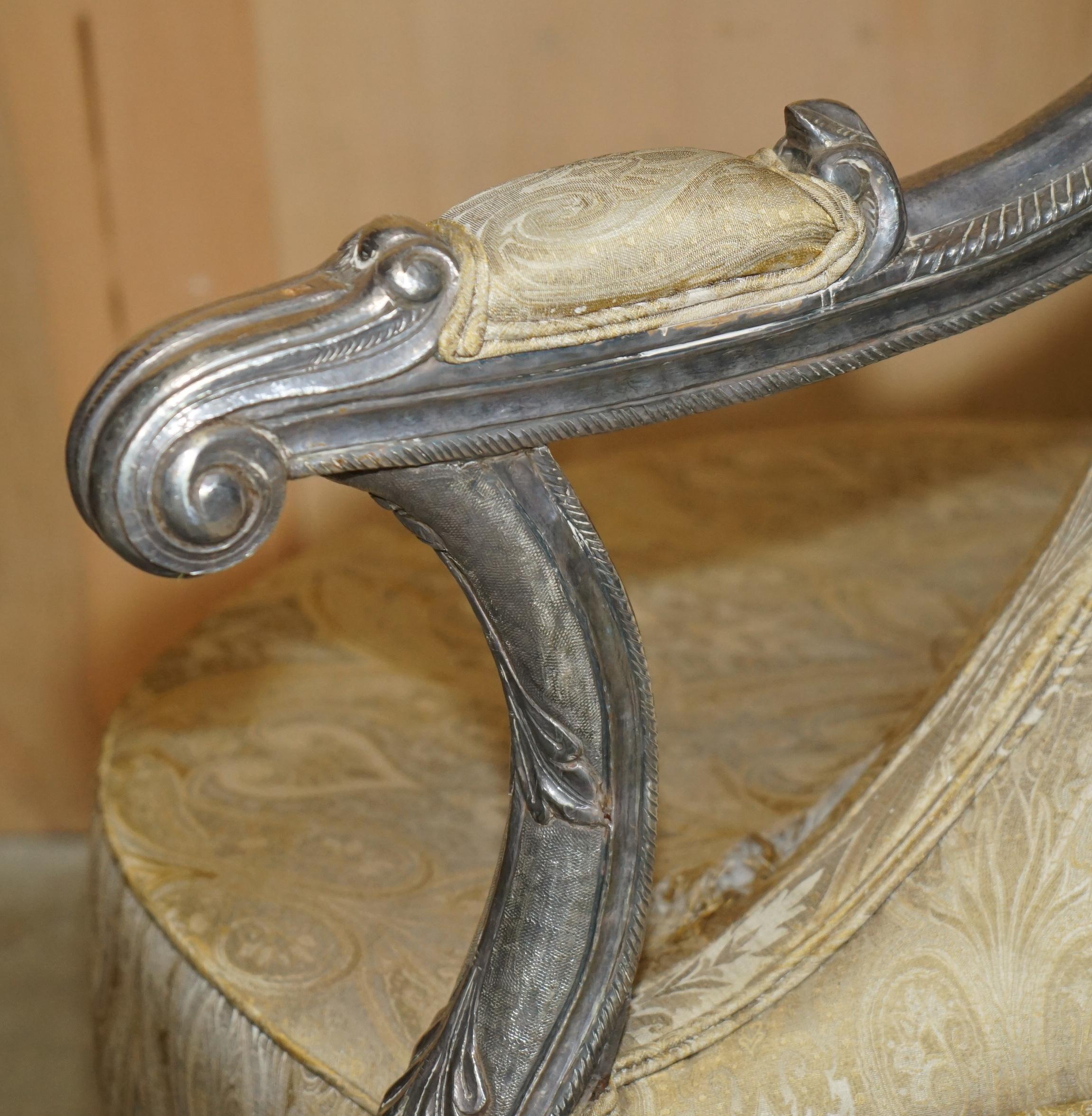 ANTIQUE 19TH CENTURY HAND CARVED SiLVER METAL WRAP TETE A TETE CONVERSATION SOFA For Sale 1
