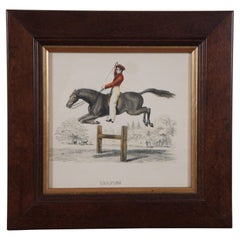 Antique 19th Century Hand Colored Leaping Equestrian Horse Jump Engraving 9"
