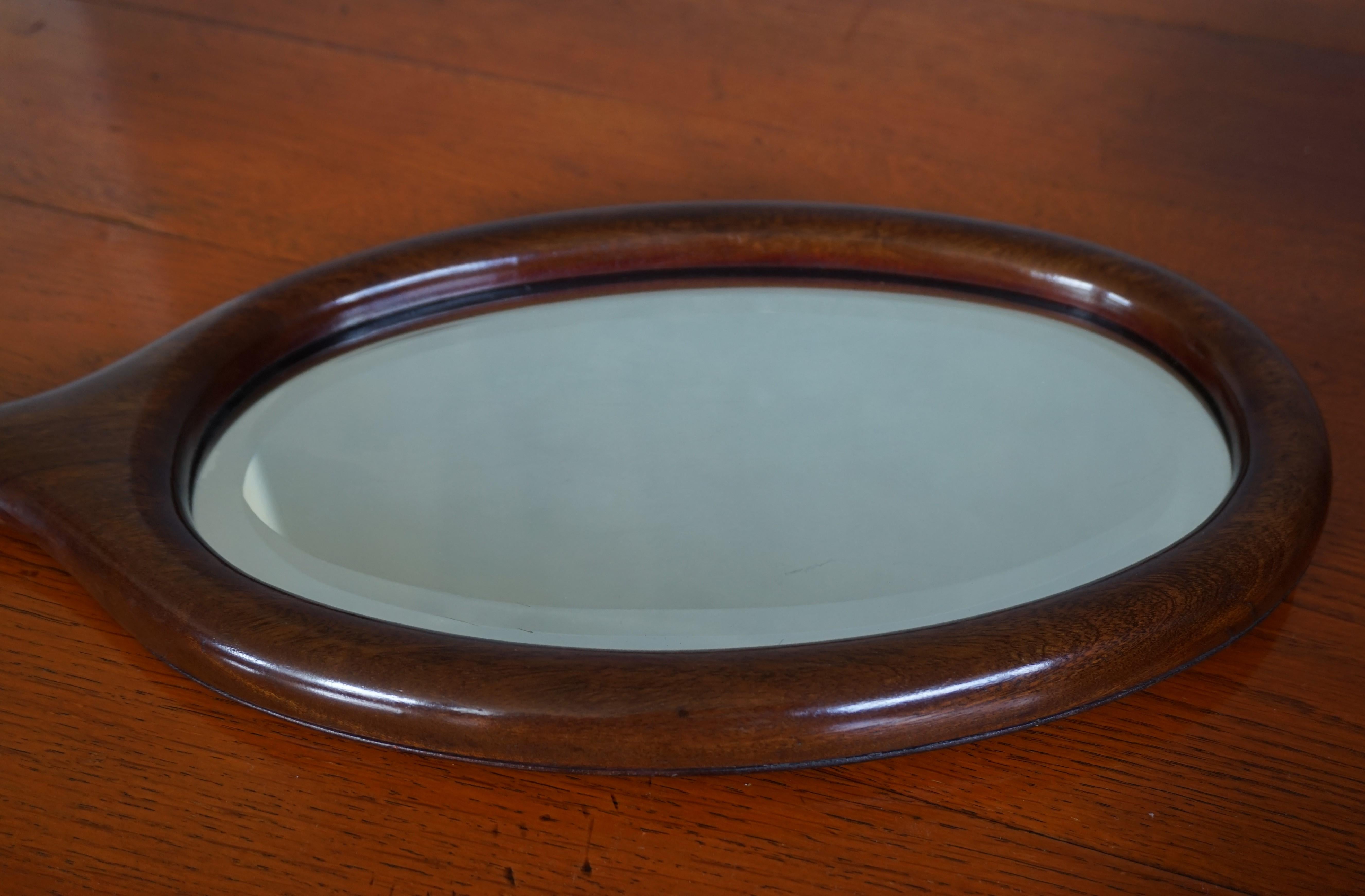 Antique 19th Century Handcrafted Nutwood & Beveled Glass Hand or Vanity Mirror For Sale 6