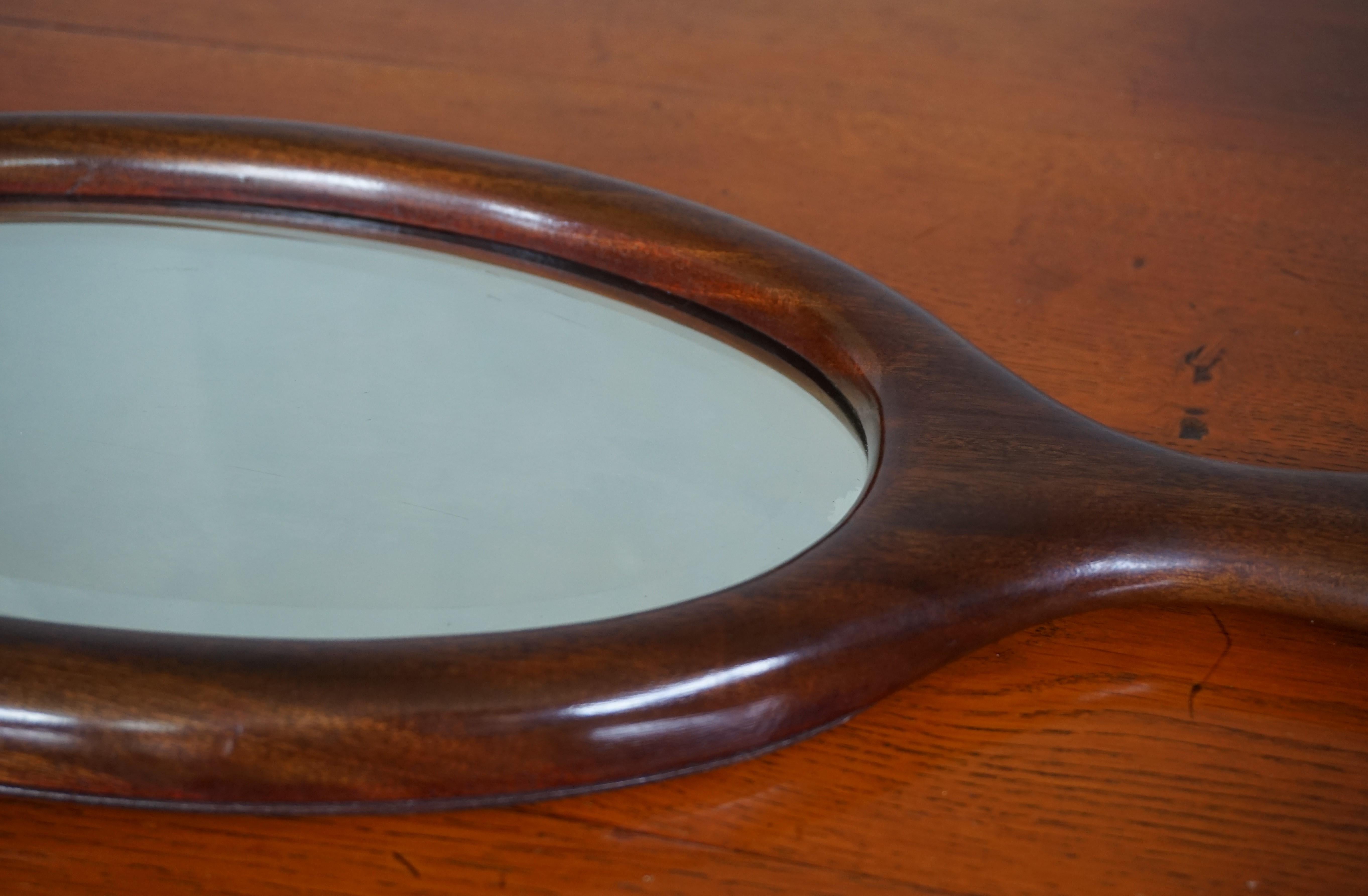 Antique 19th Century Handcrafted Nutwood & Beveled Glass Hand or Vanity Mirror For Sale 7