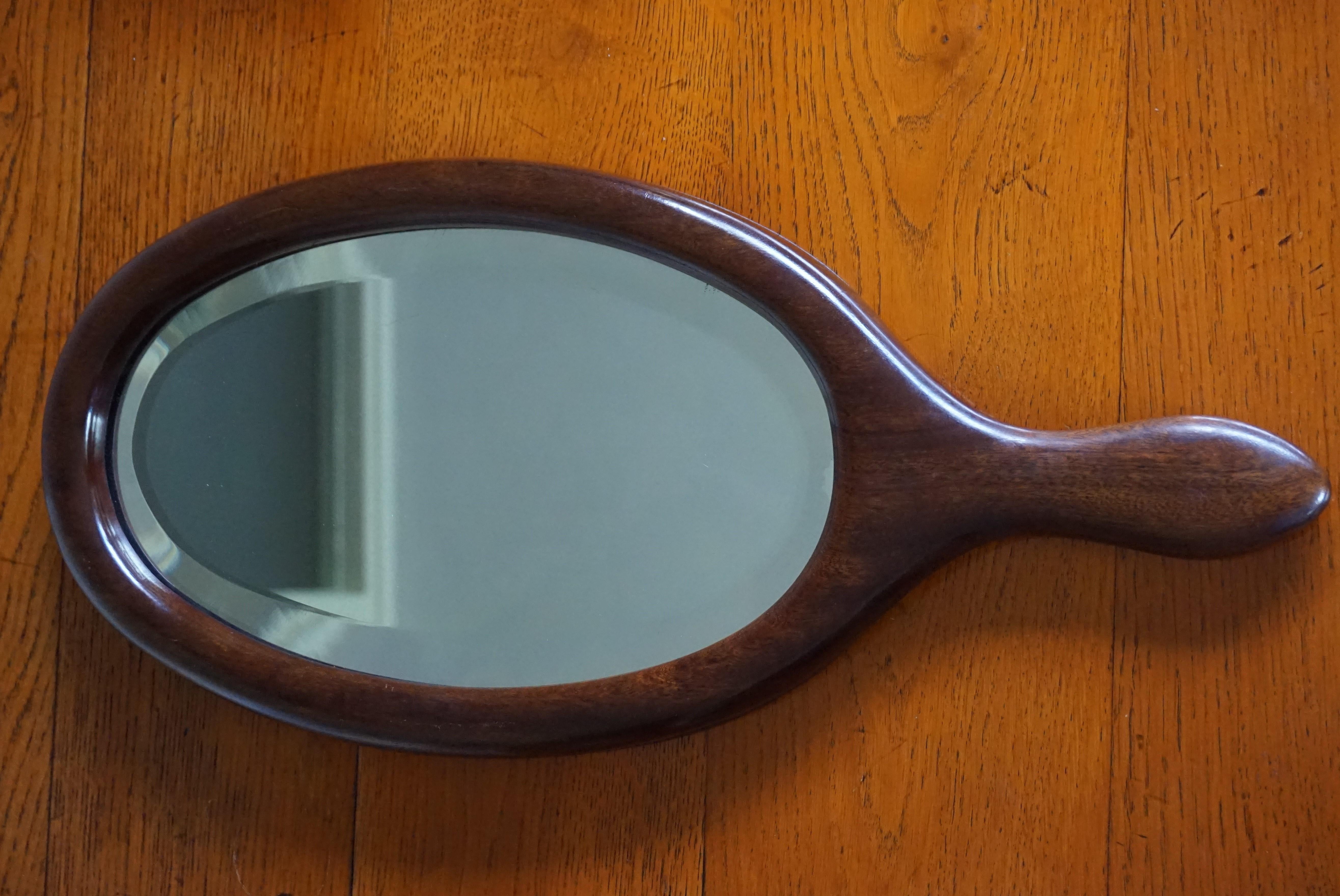Antique 19th Century Handcrafted Nutwood & Beveled Glass Hand or Vanity Mirror For Sale 8