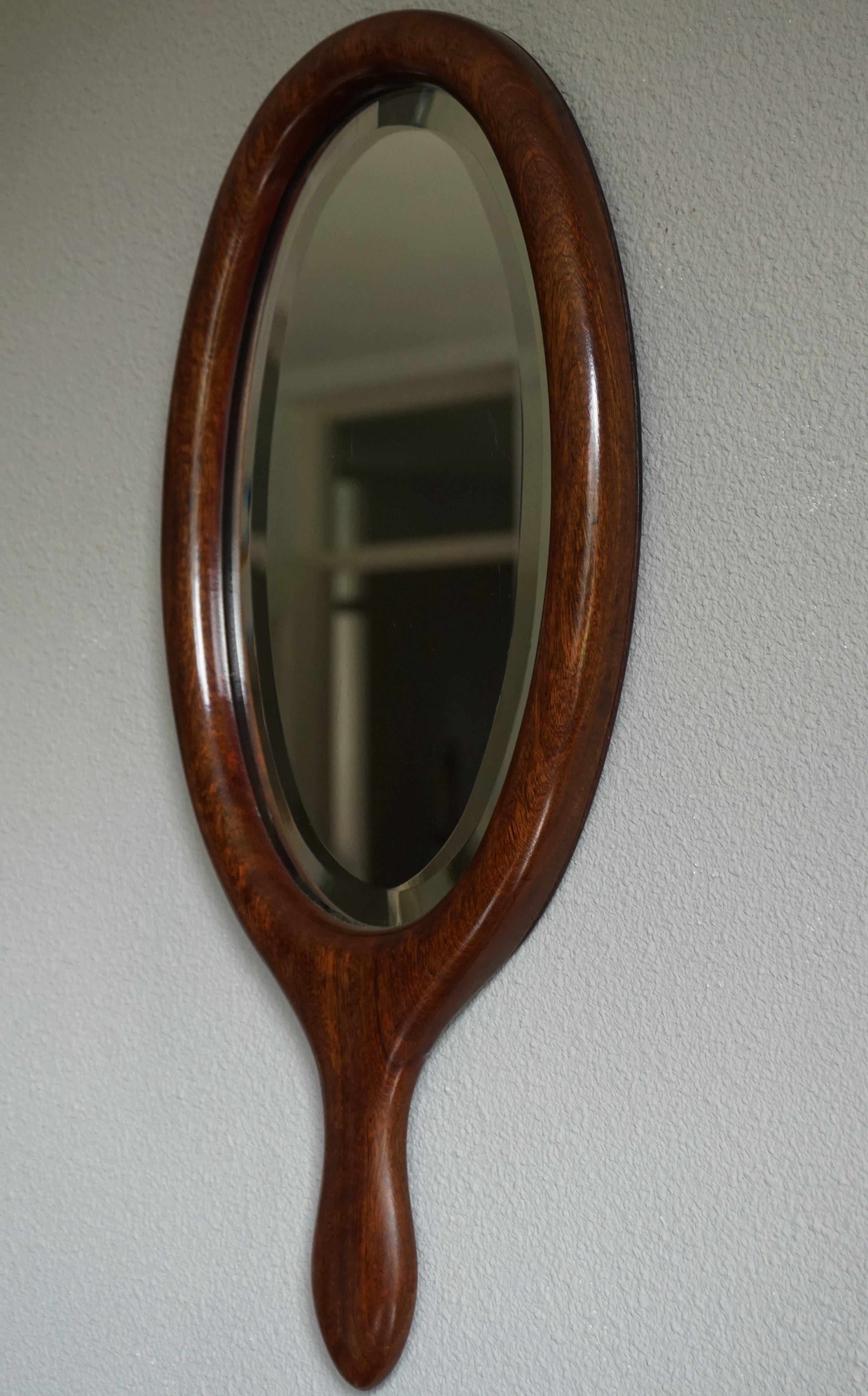 Antique 19th Century Handcrafted Nutwood & Beveled Glass Hand or Vanity Mirror For Sale 9