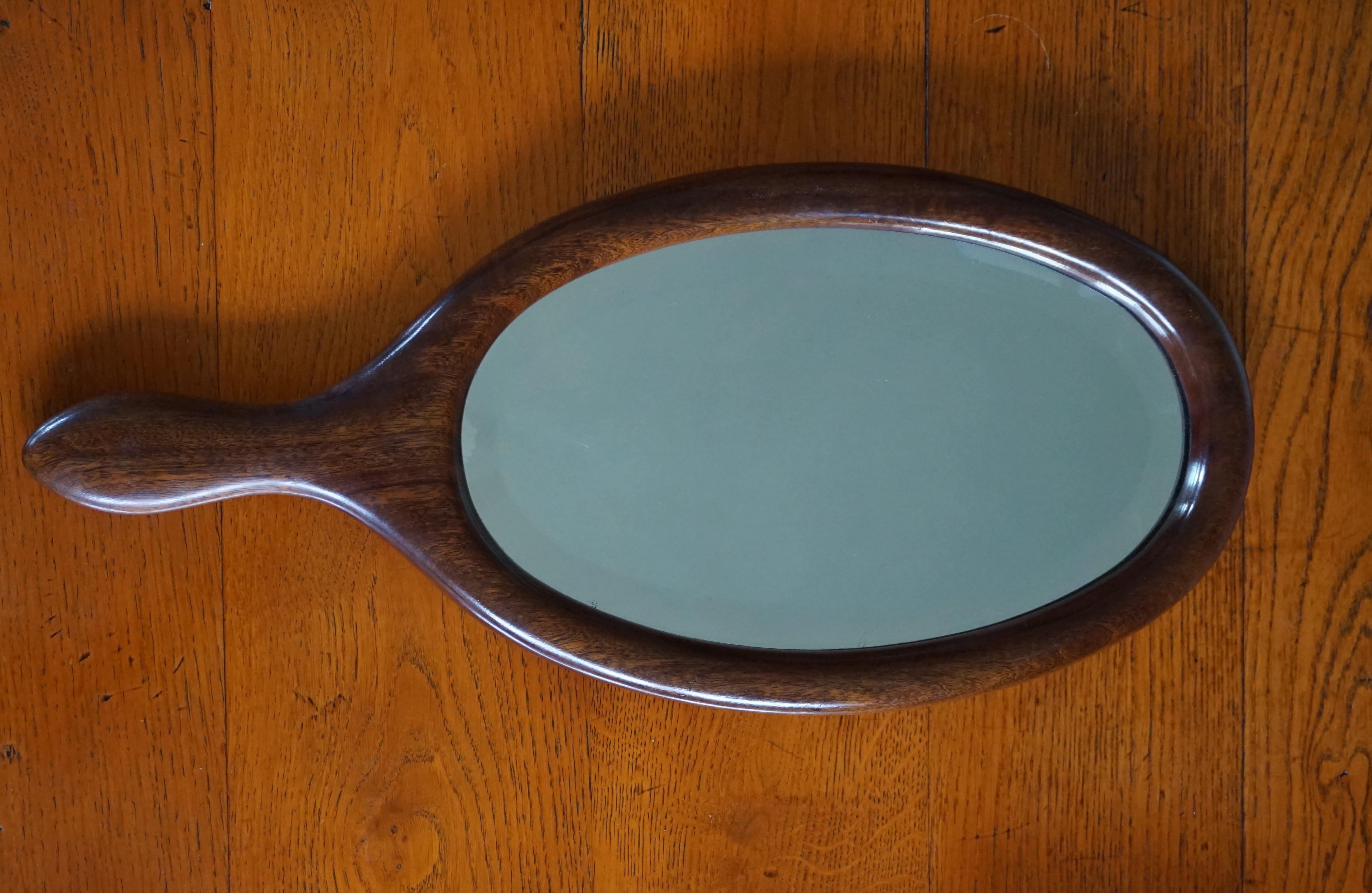 Antique 19th Century Handcrafted Nutwood & Beveled Glass Hand or Vanity Mirror For Sale 4