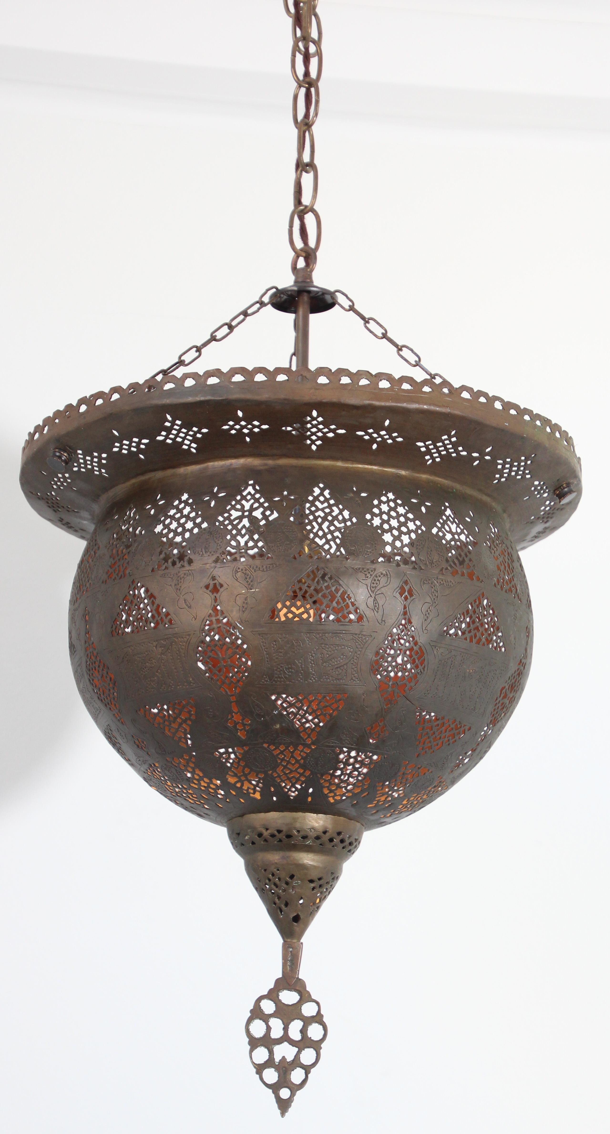 Islamic Antique 19th Century Hand-Crafted Moorish Pierced Brass Turkish Chandelier For Sale