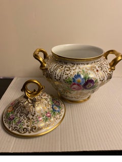 Antique 19th Century Hand Painted and Gilt Porcelain Covered Center Bowl, Tureen