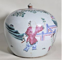 Antique 19th Century Hand Painted Chinese Porcelain Lidded Jar