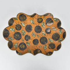 Antique 19th Century Hand-Painted Lobed Paper Mache Dish Fruit Motif Wabi Sabi