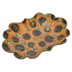 Antique 19th Century Hand-Painted Lobed Paper Mache Dish Fruit Motif Wabi Sabi