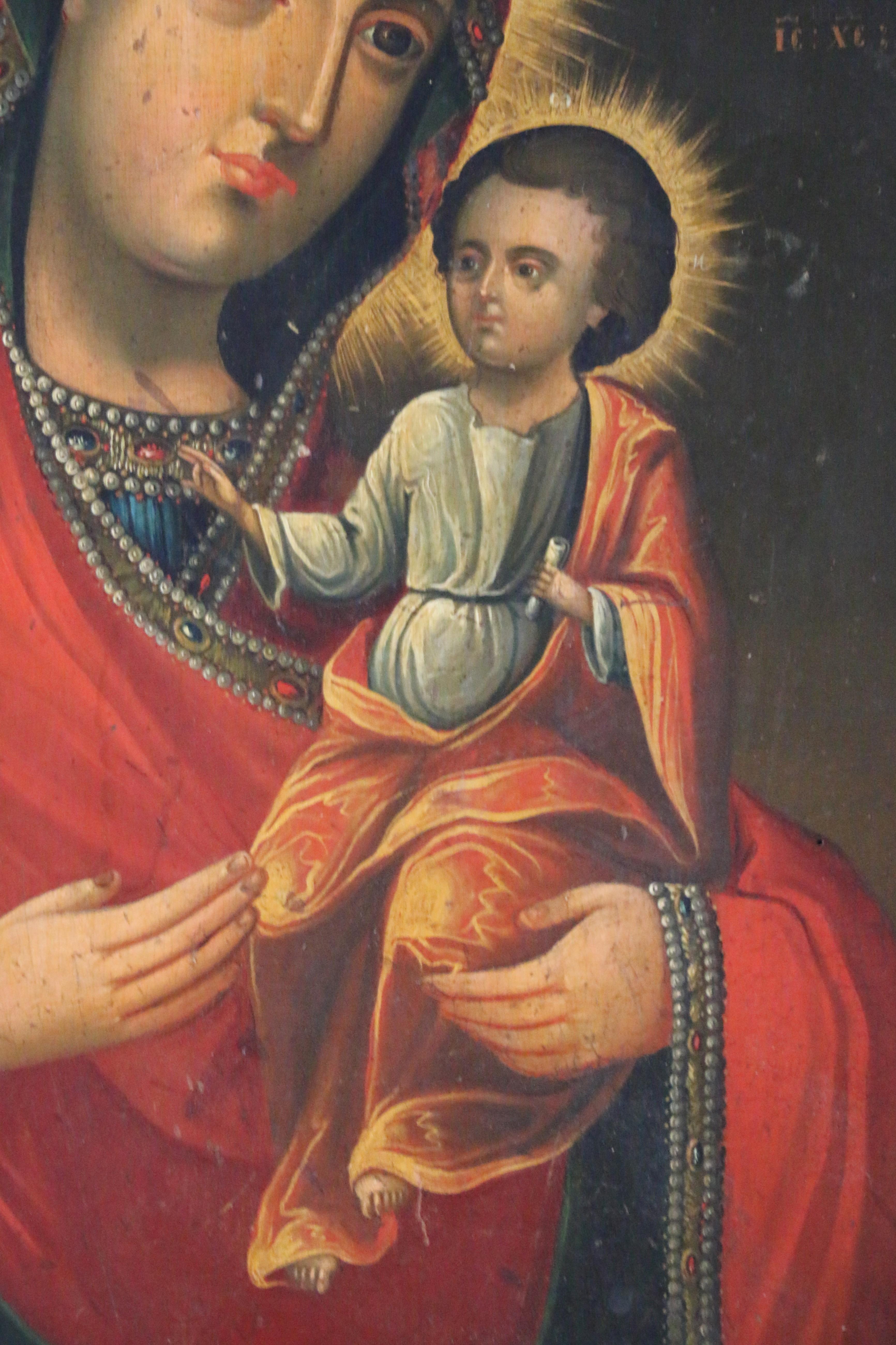 Wood Antique 19th Century Hand Painted Russian Icon Art For Sale