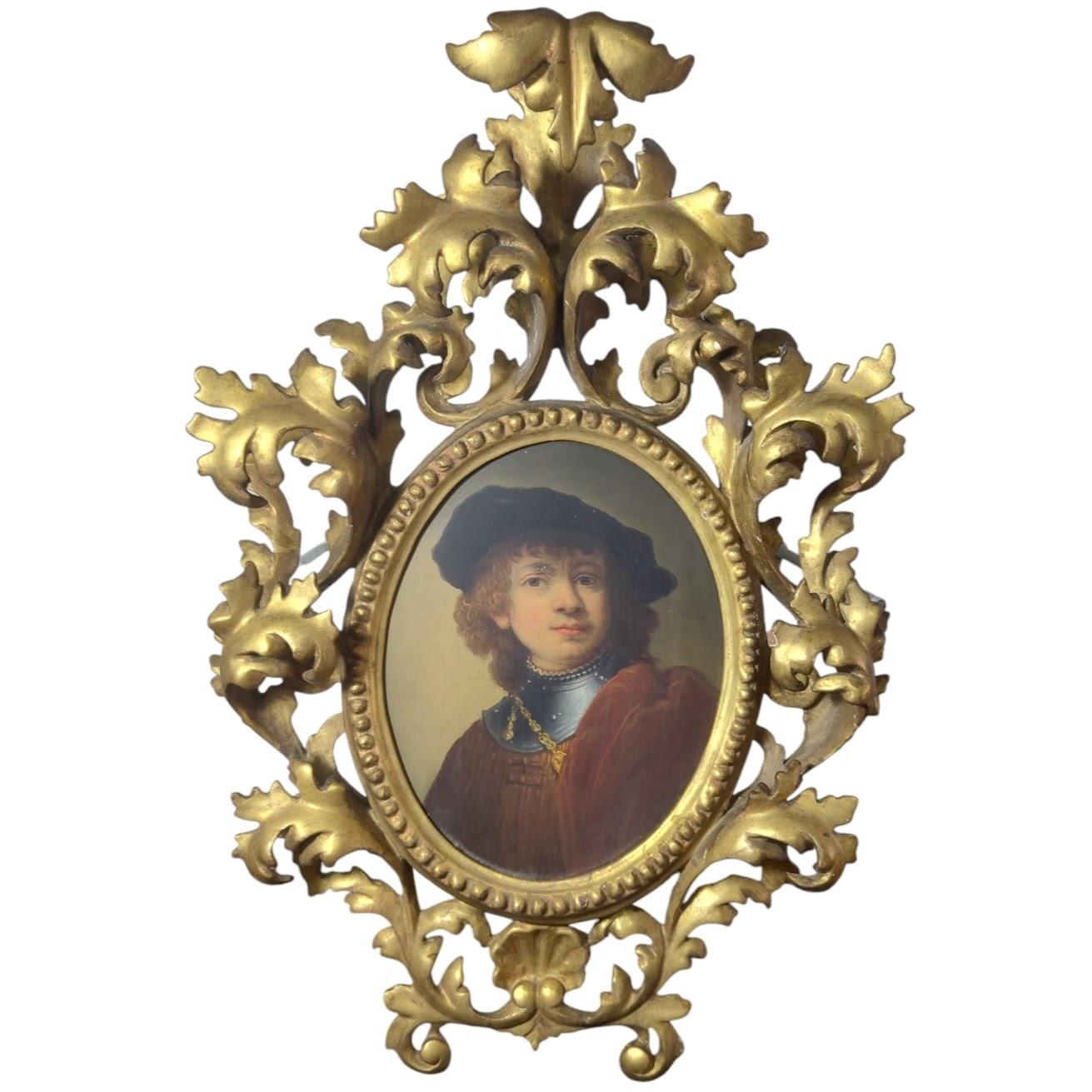 Autorretrato antiguo pintado a mano del siglo XIX, marco de madera en Bastante bueno estado para la venta en Ciudad Autónoma Buenos Aires, AR