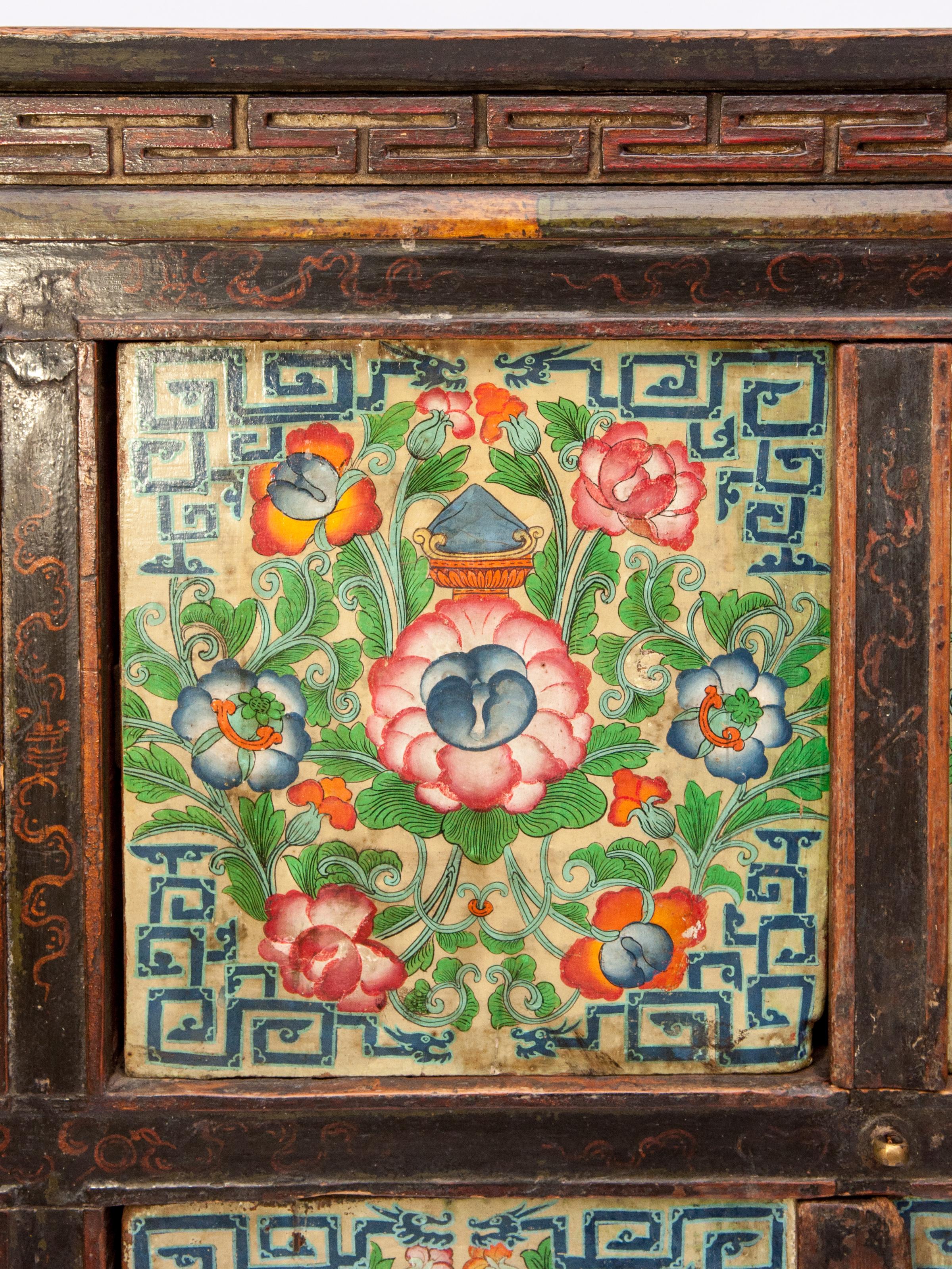 Antique 19th Century Hand Painted Tibetan Cabinet 2