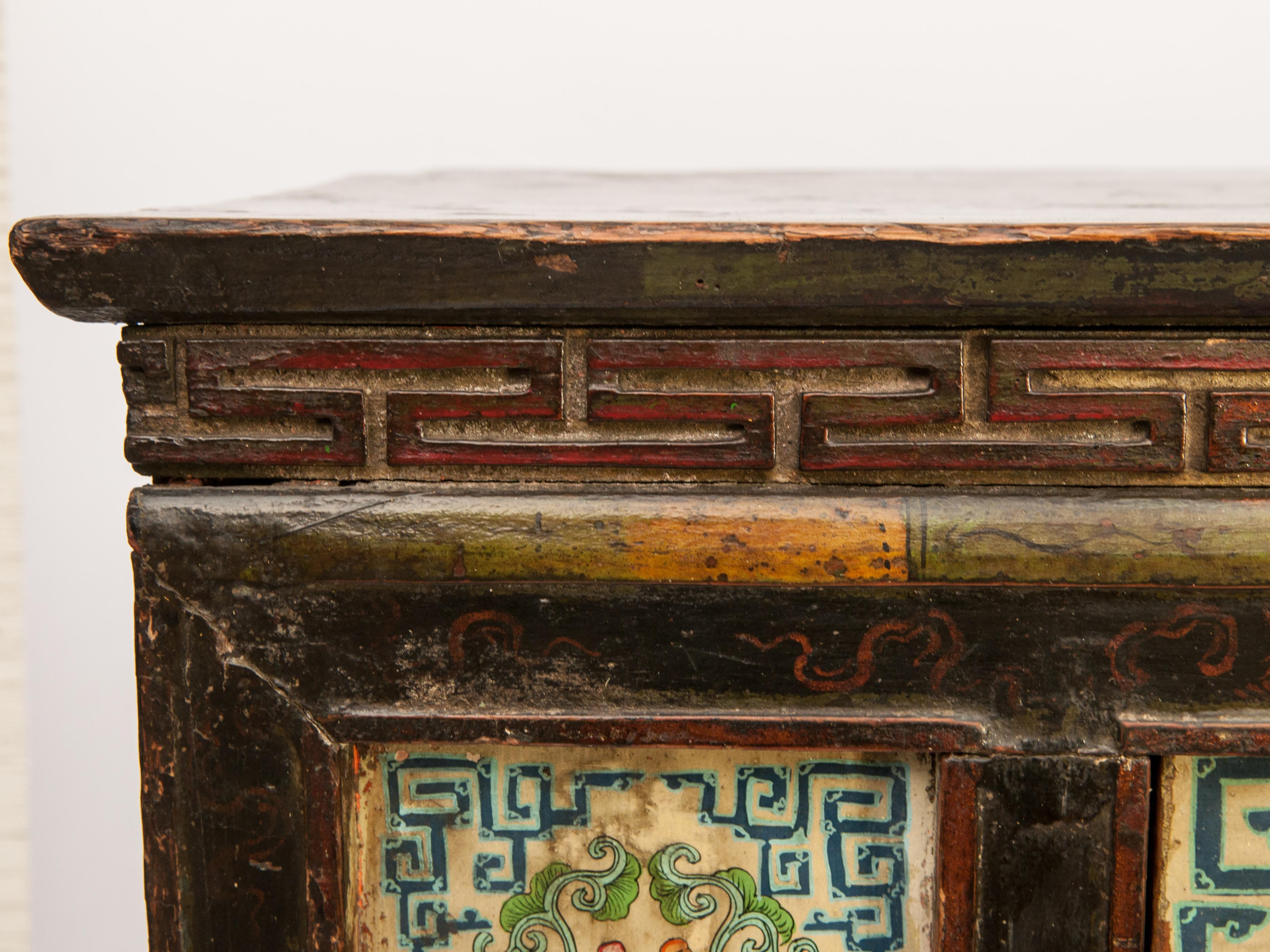 Antique 19th Century Hand Painted Tibetan Cabinet 1