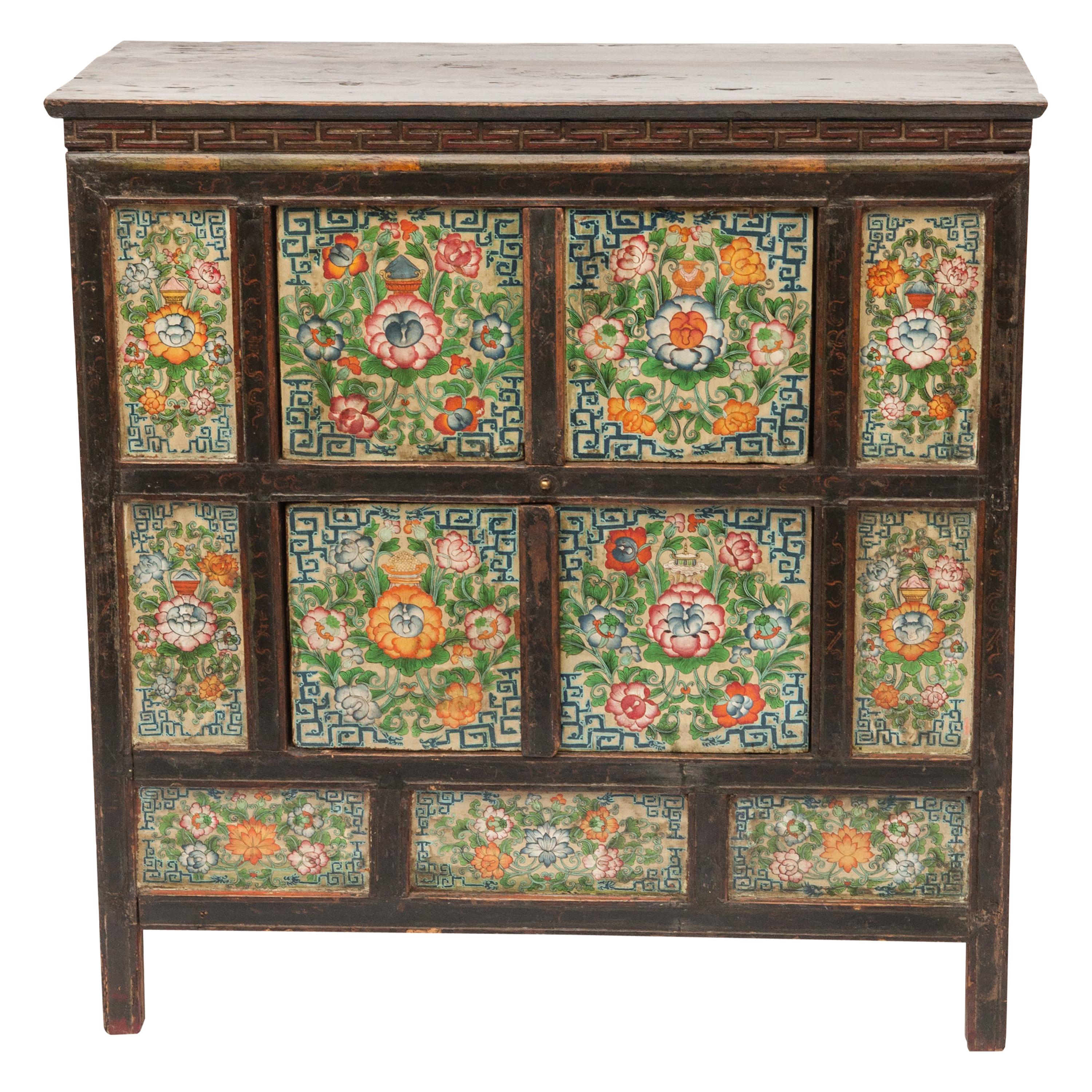 Antique 19th Century Hand Painted Tibetan Cabinet