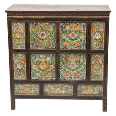Antique Cabinet Tibétain du 19ème siècle peint à la main