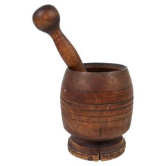 Antique 19th Century Handcrafted African Mortar and Pestle, Distressed Wood