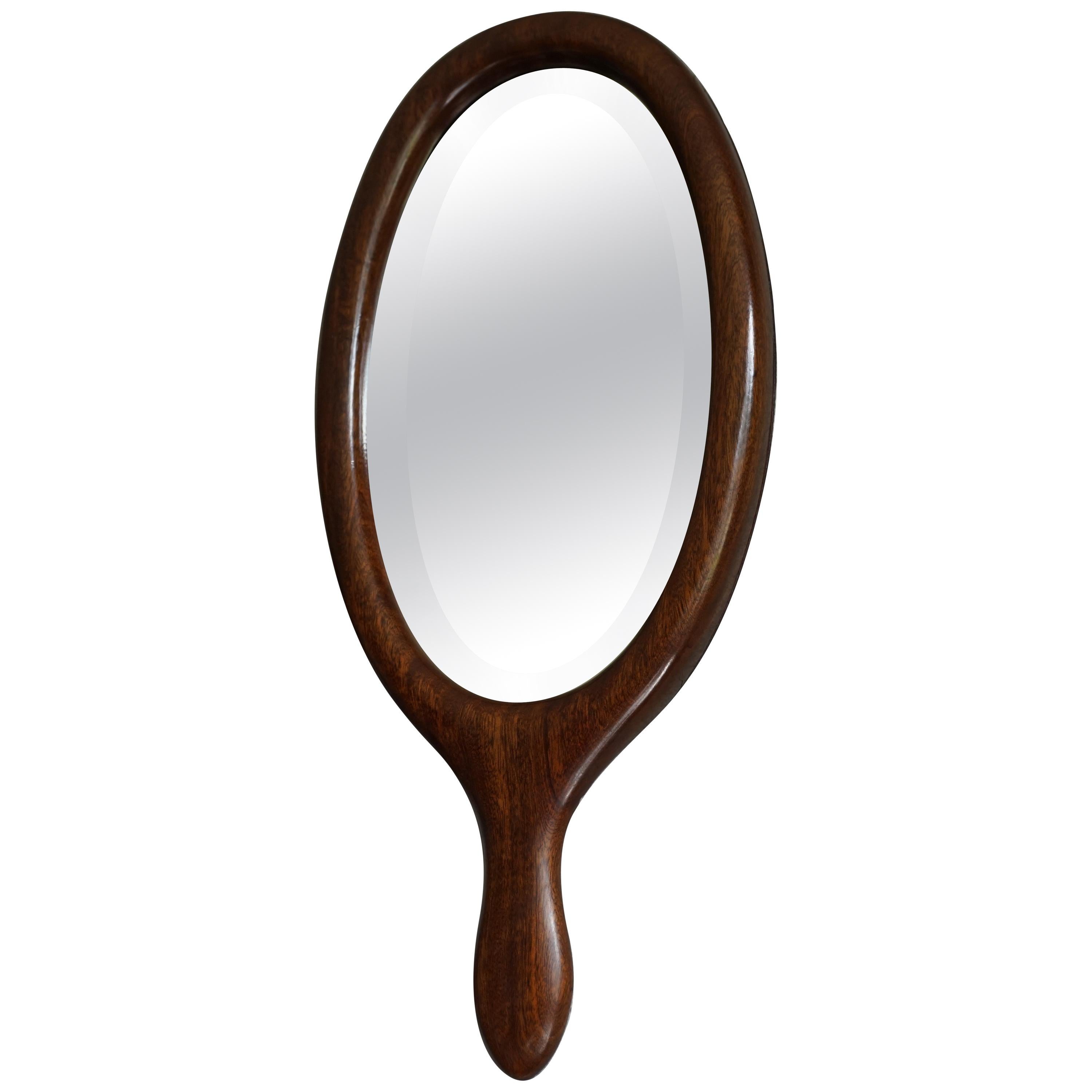 Miroir de coiffeuse ou de vanité ancien du 19ème siècle en bois de noyer et verre biseauté, fabriqué à la main