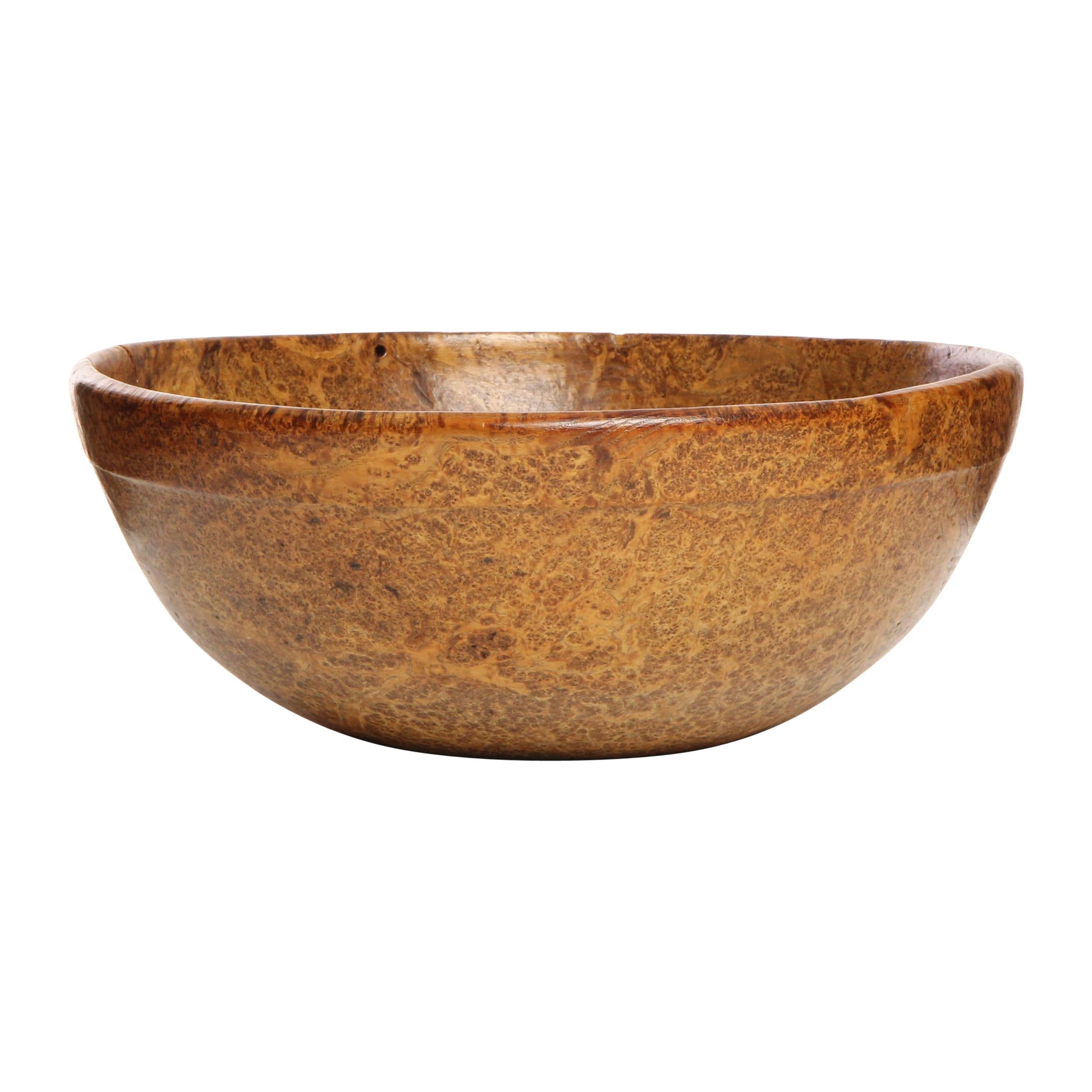 Antique 19th Century Handmade Burled Maple Bowl For Sale