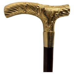 Antique 19th Century Handmade Walking Stick with Gold-Plated Handle  Men's