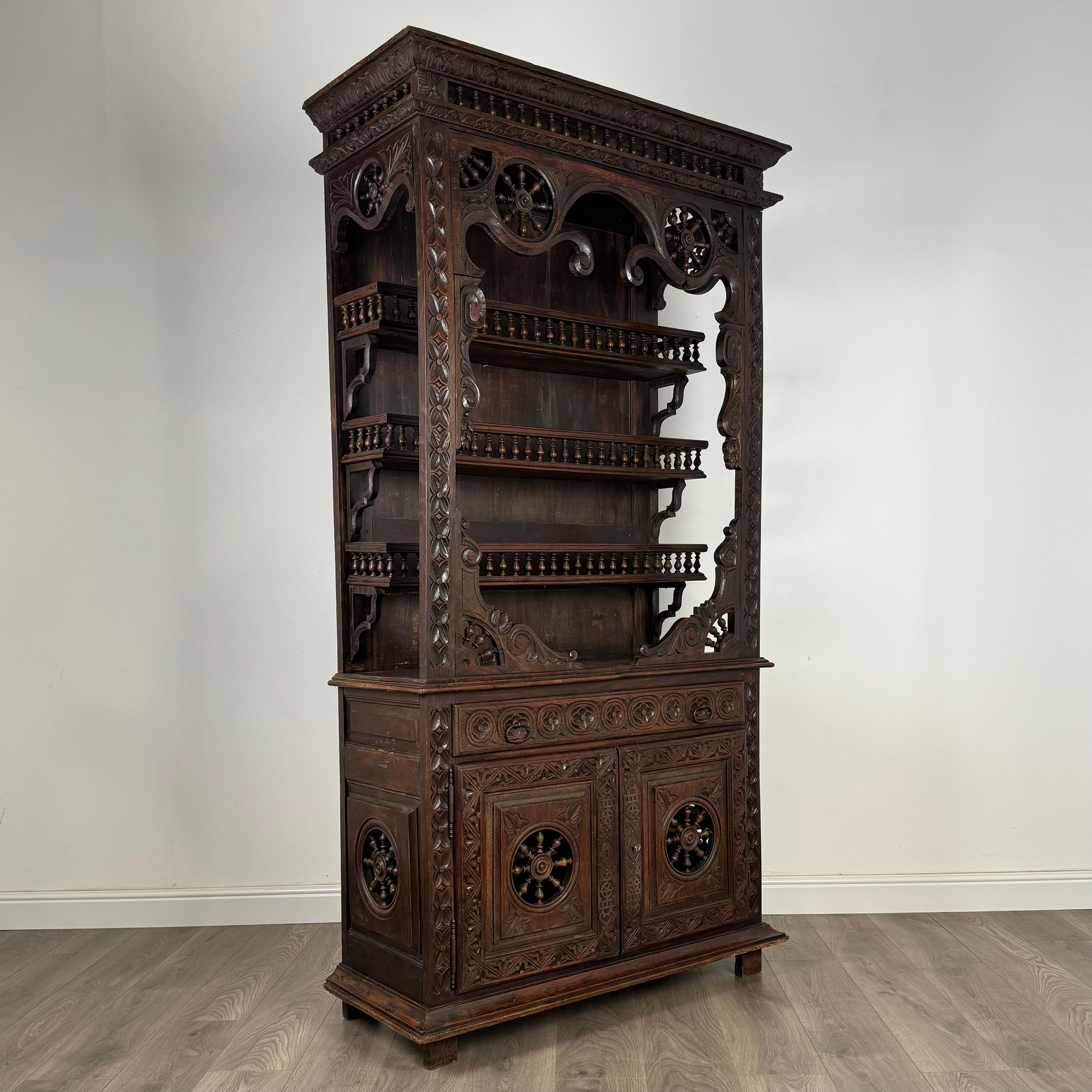 Antique 19th Century Heavily Carved French Breton Cabinet In Chestnut( AF-3260) For Sale 7