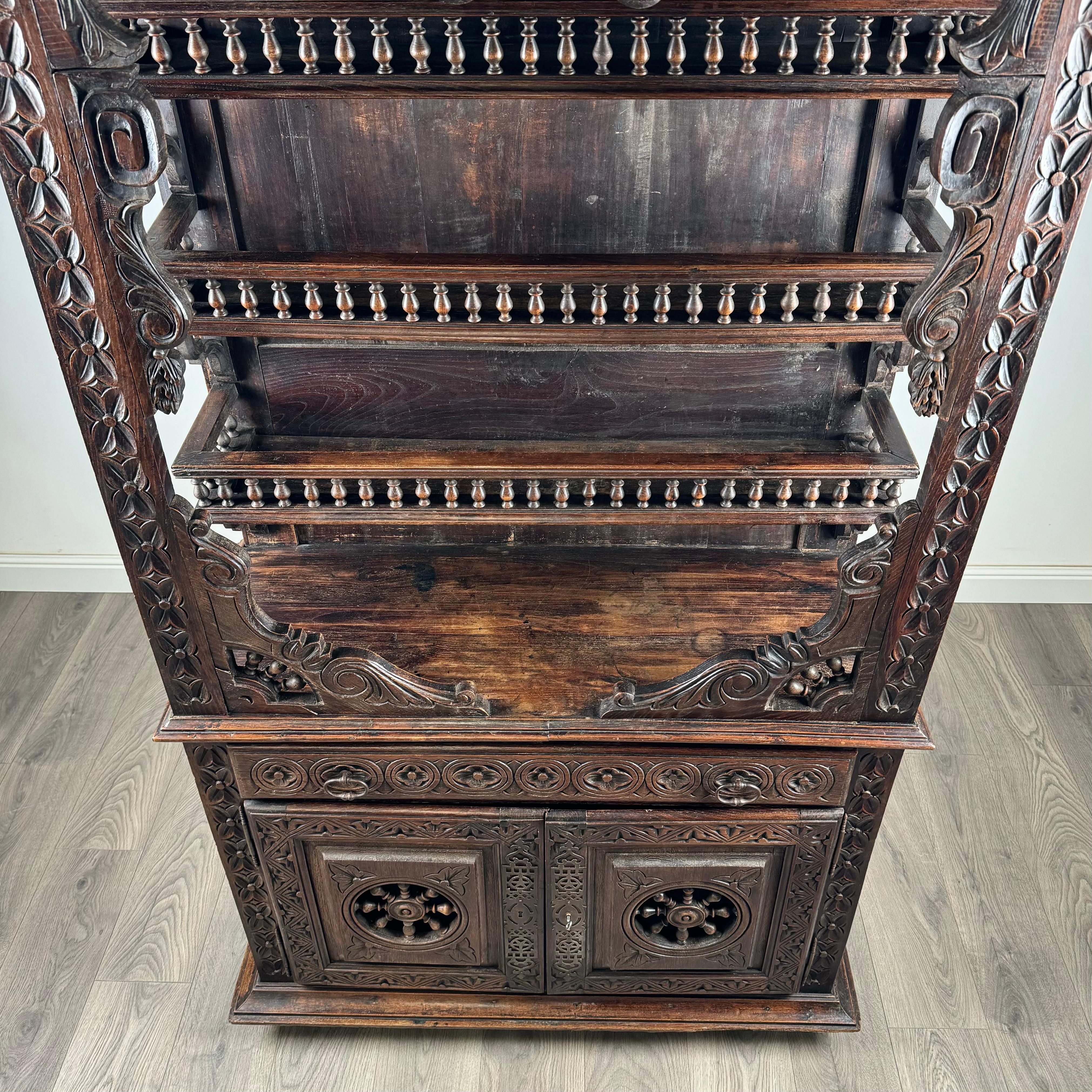 Antique 19th Century Heavily Carved French Breton Cabinet In Chestnut( AF-3260) For Sale 8