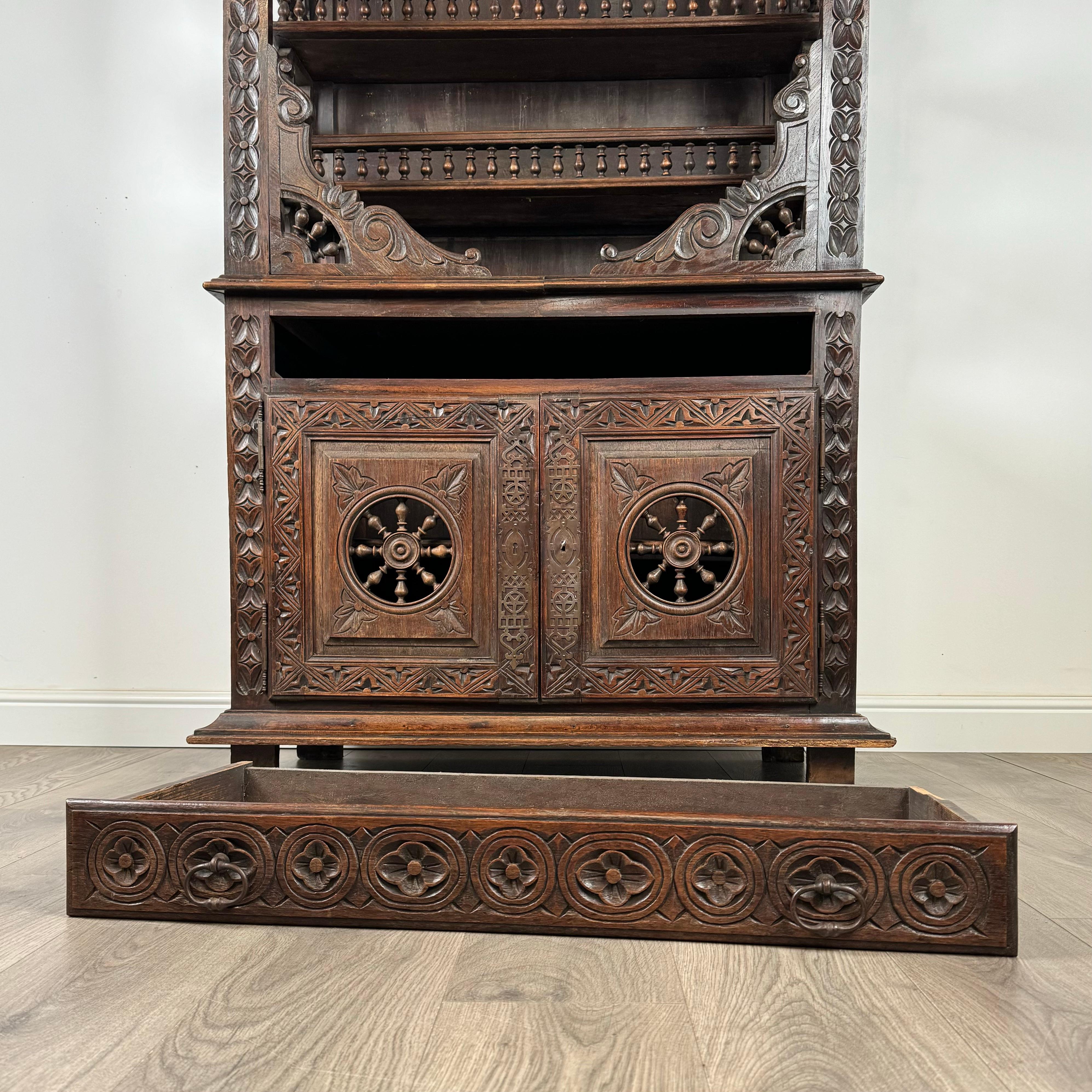 Antique 19th Century Heavily Carved French Breton Cabinet In Chestnut( AF-3260) For Sale 9