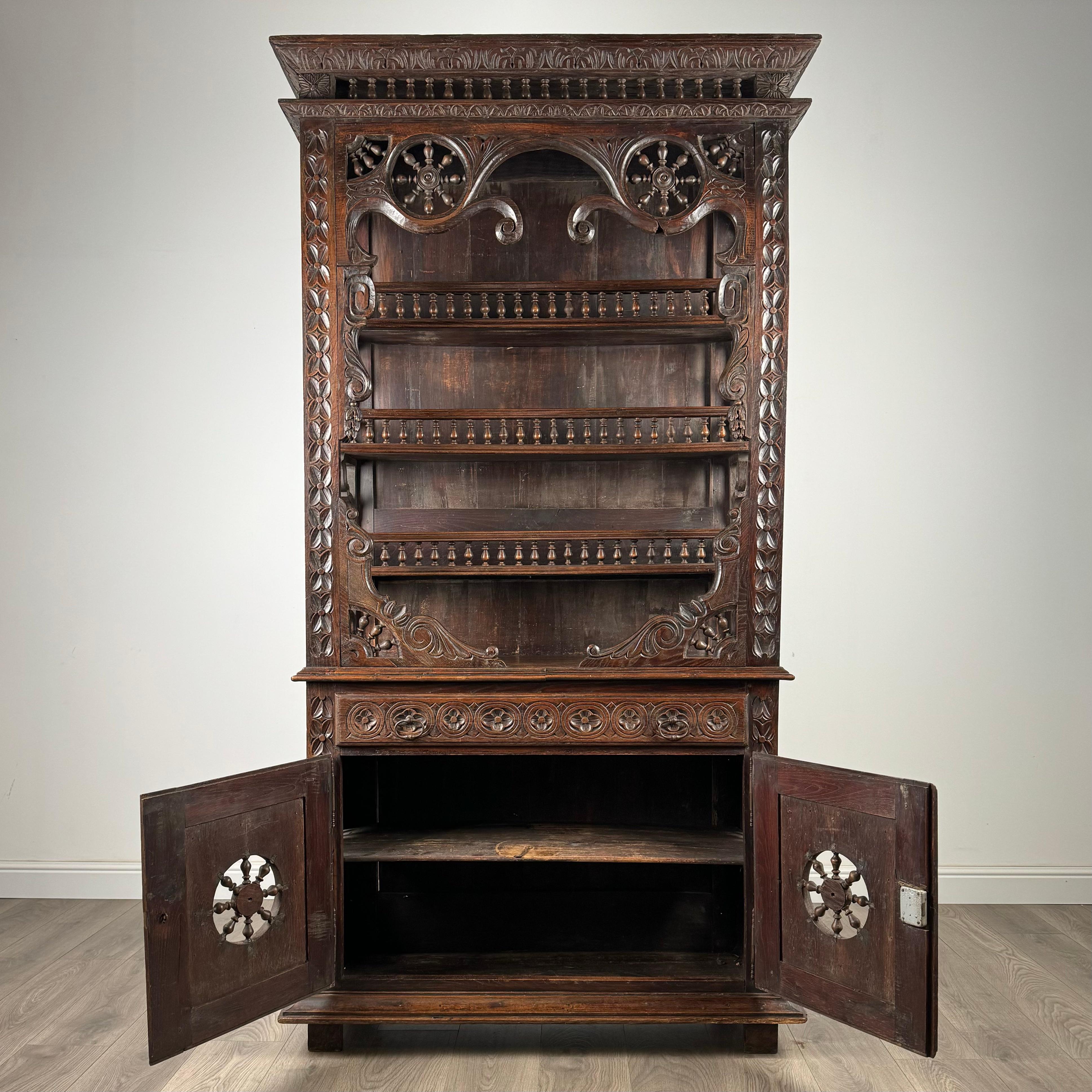 Antique 19th Century Heavily Carved French Breton Cabinet In Chestnut( AF-3260) In Good Condition For Sale In Ledbury, GB
