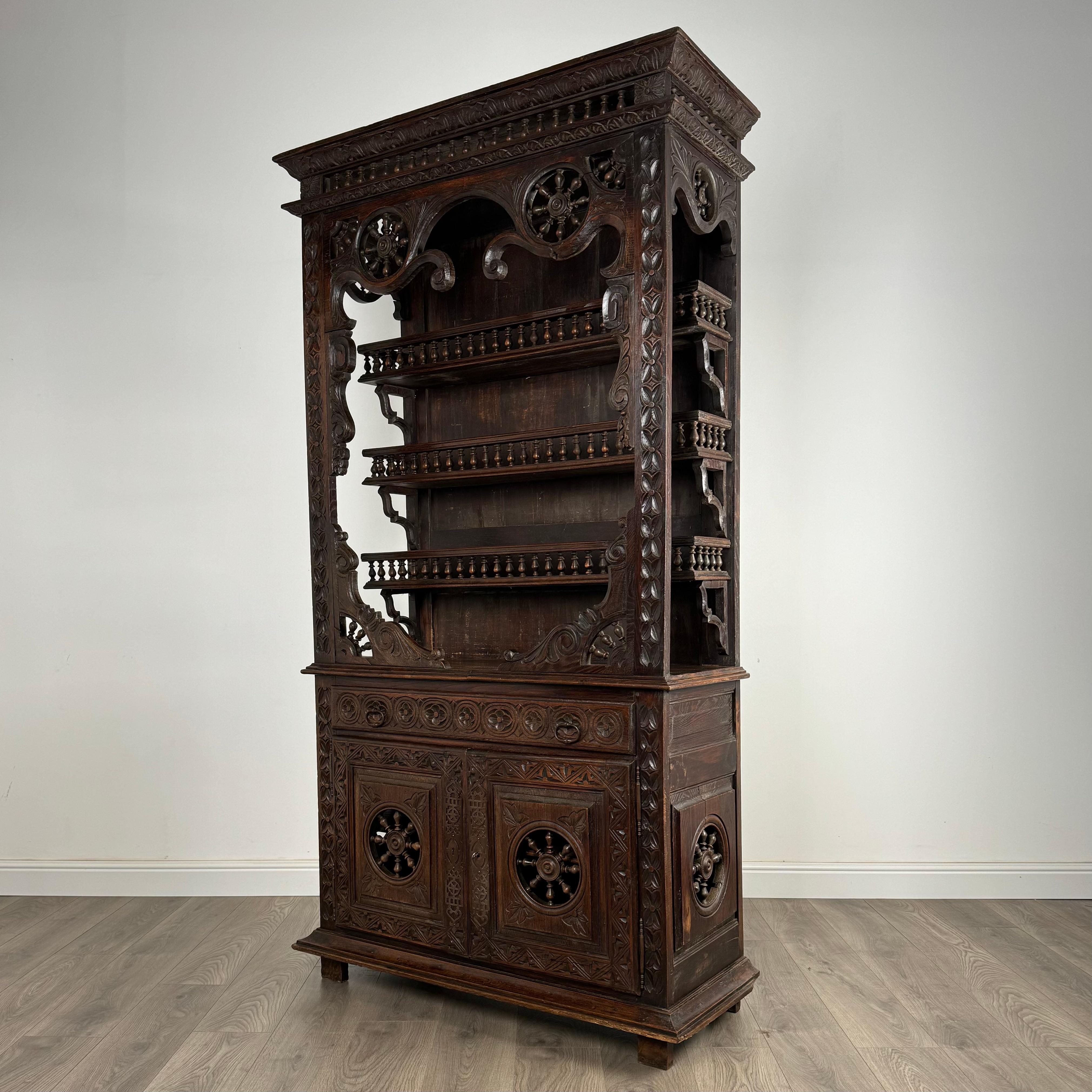 Antique 19th Century Heavily Carved French Breton Cabinet In Chestnut( AF-3260) For Sale 1