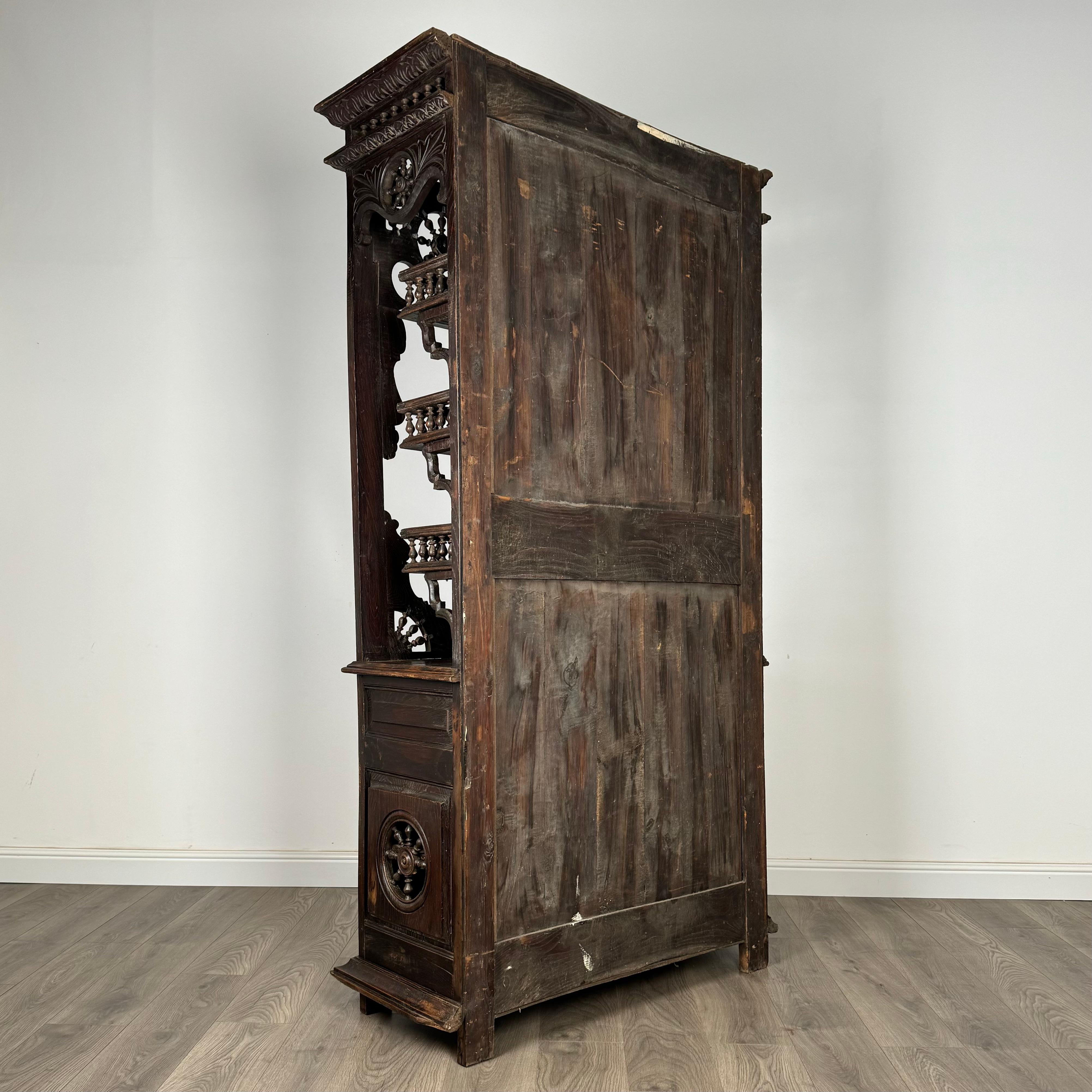 Antique 19th Century Heavily Carved French Breton Cabinet In Chestnut( AF-3260) For Sale 3
