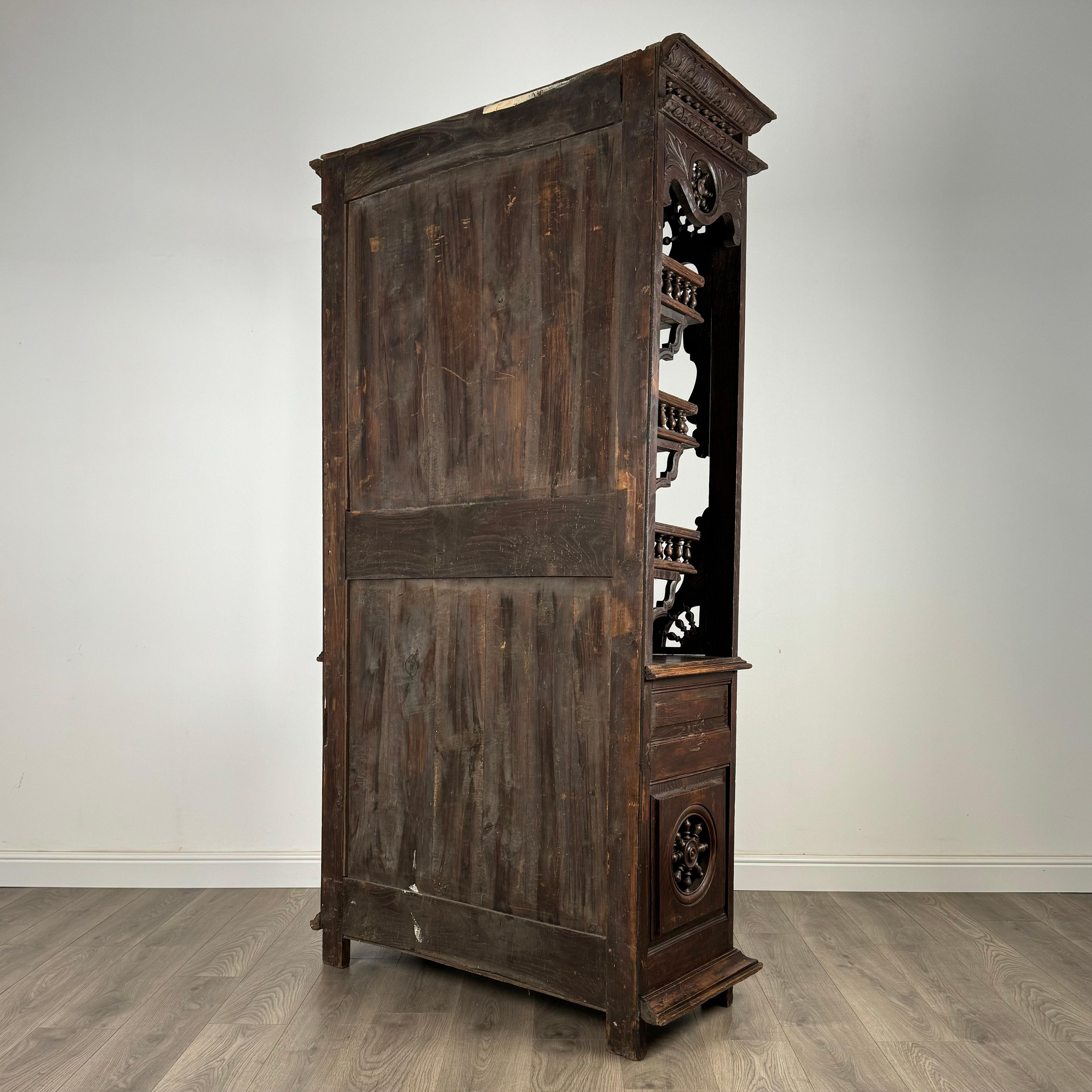 Antique 19th Century Heavily Carved French Breton Cabinet In Chestnut( AF-3260) For Sale 5