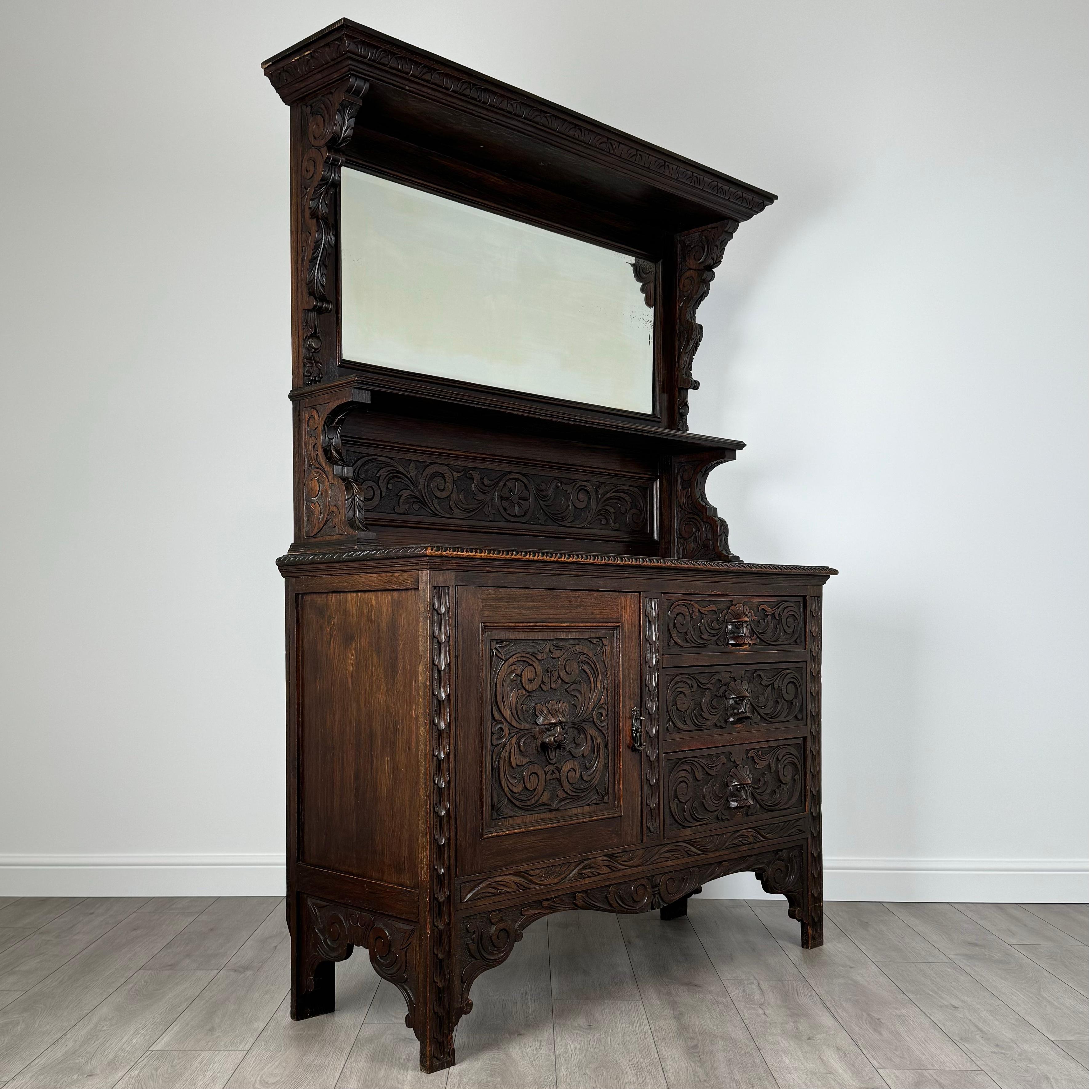Antique 19th Century Heavily Carved Sideboard In Oak ( REF AF-3527 ) 4
