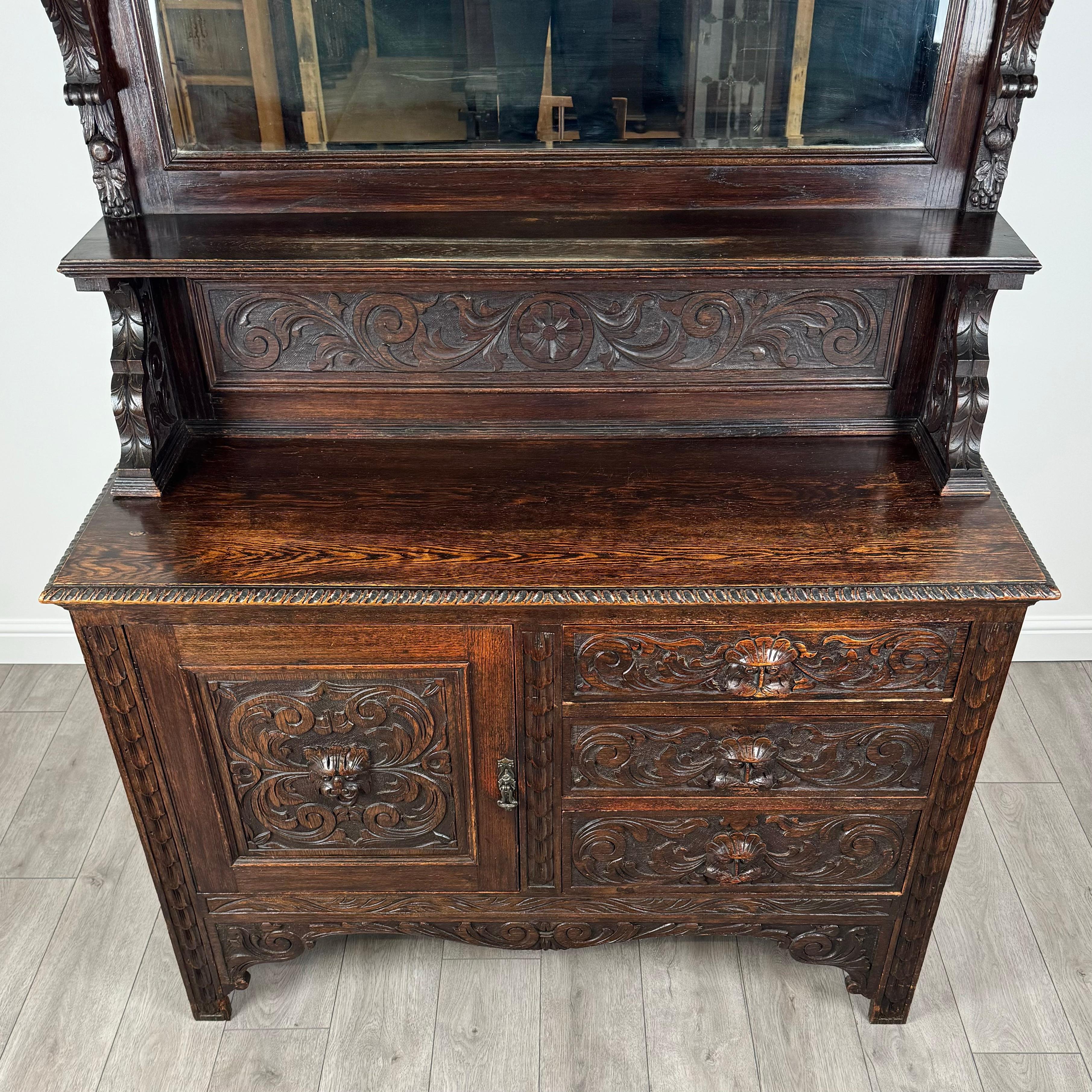 Antique 19th Century Heavily Carved Sideboard In Oak ( REF AF-3527 ) 5