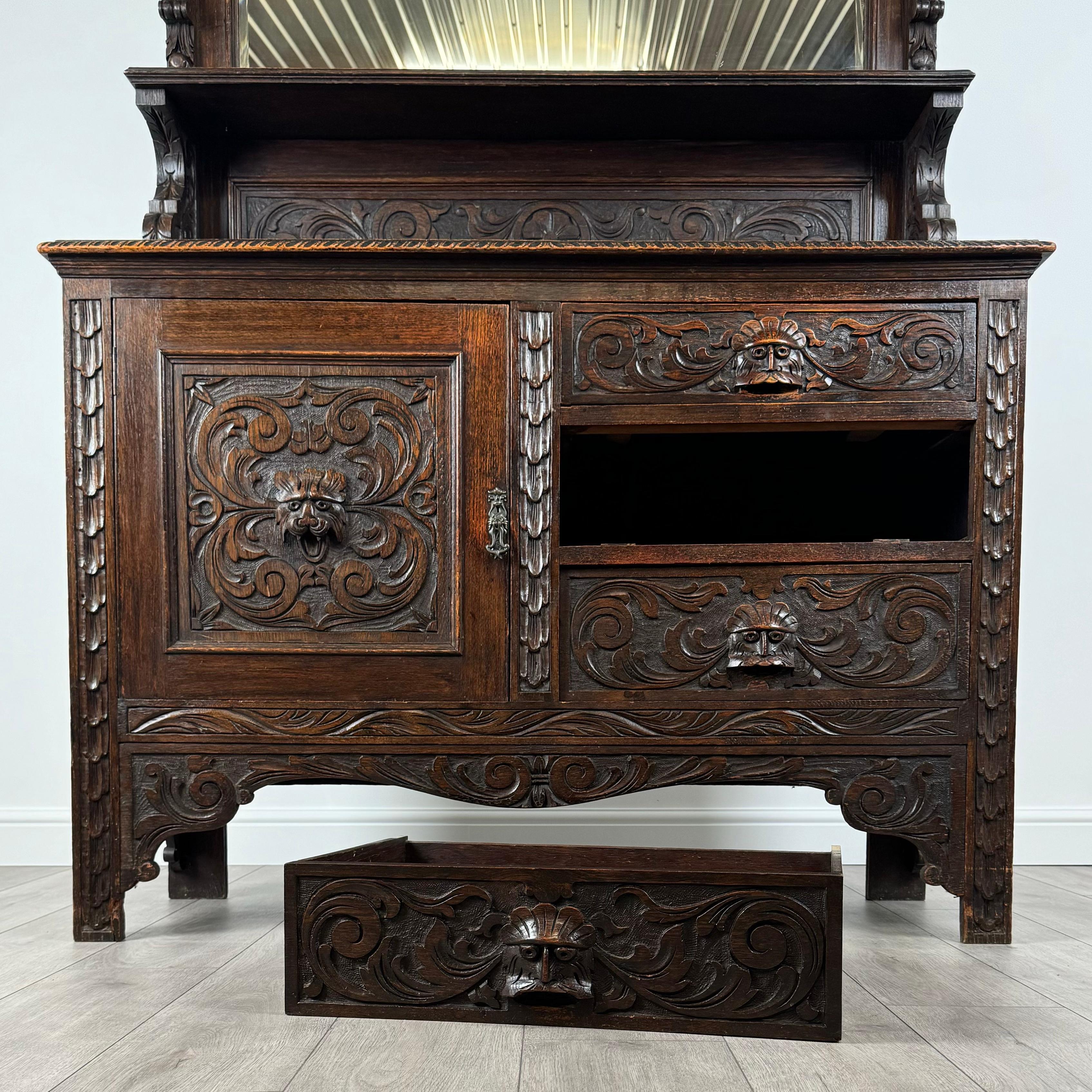 Antique 19th Century Heavily Carved Sideboard In Oak ( REF AF-3527 ) 6