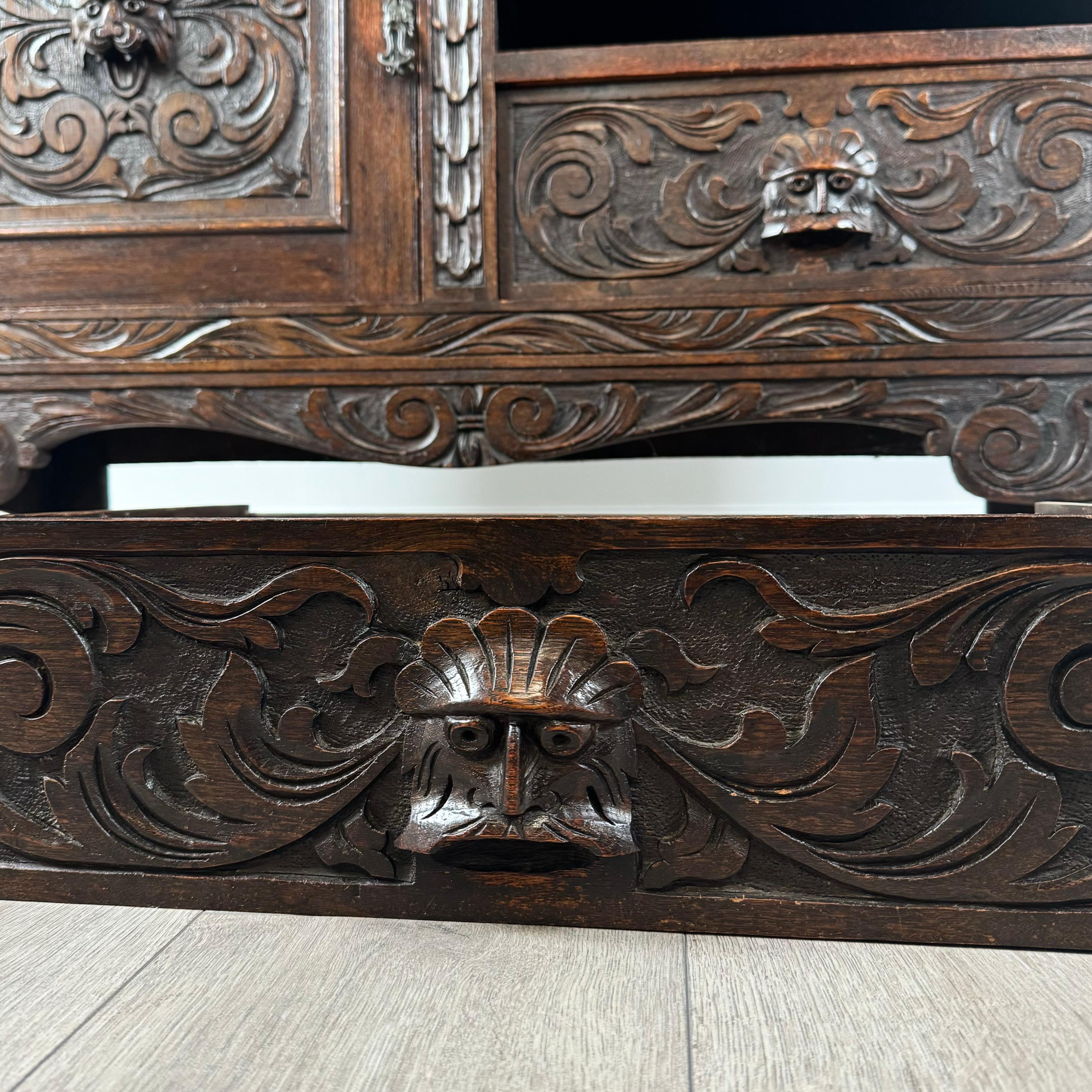Antique 19th Century Heavily Carved Sideboard In Oak ( REF AF-3527 ) 7