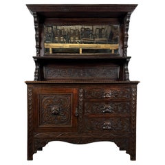 Antique 19th Century Heavily Carved Sideboard In Oak ( REF AF-3527 )