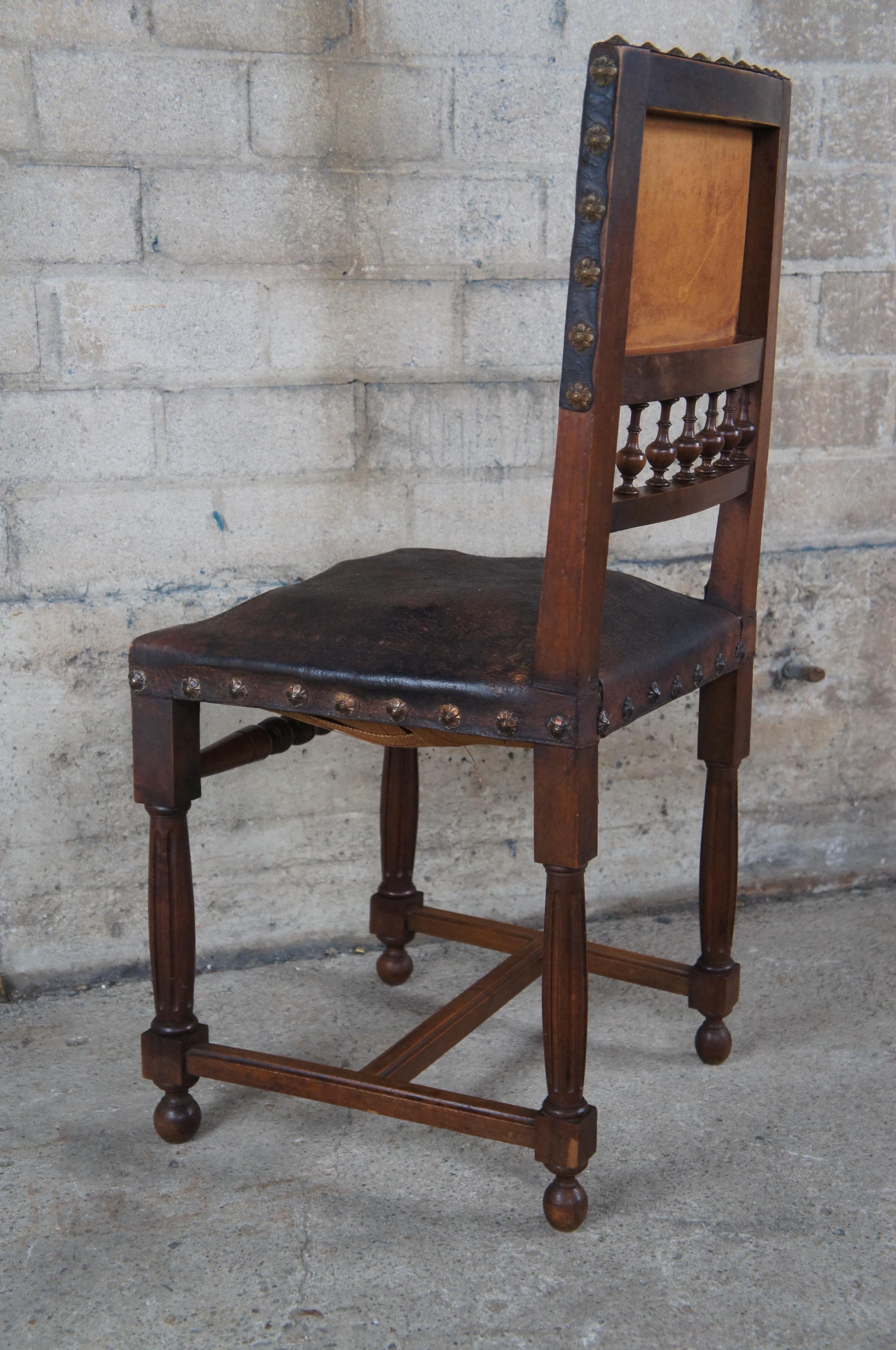 Antique 19th Century Henry II Renaissance Revival Mahogany & Leather Side Chair For Sale 6