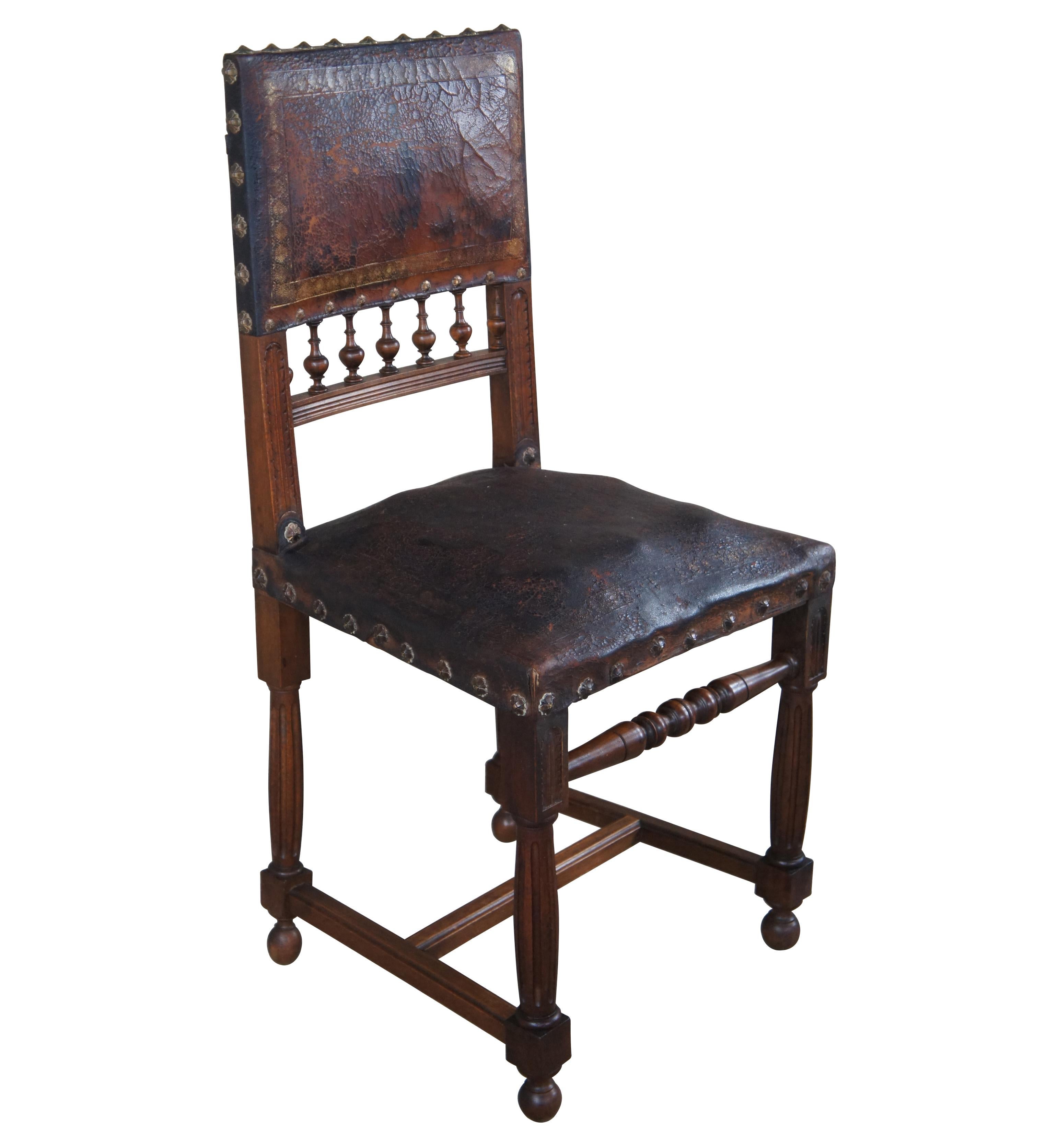 Antique 19th Century Henry II Renaissance Revival Mahogany & Leather Side Chair In Good Condition For Sale In Dayton, OH