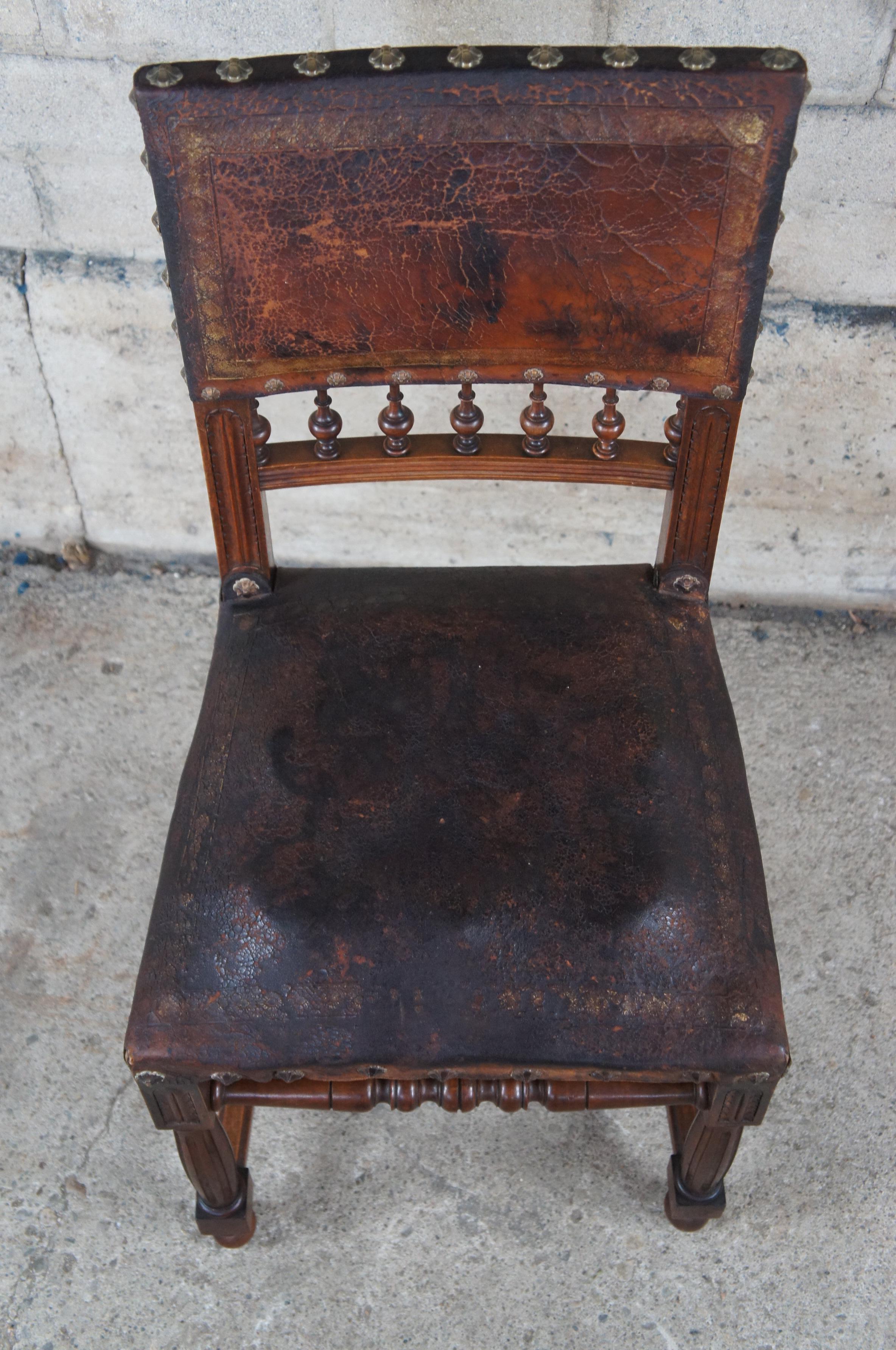 Late 19th Century Antique 19th Century Henry II Renaissance Revival Mahogany & Leather Side Chair For Sale