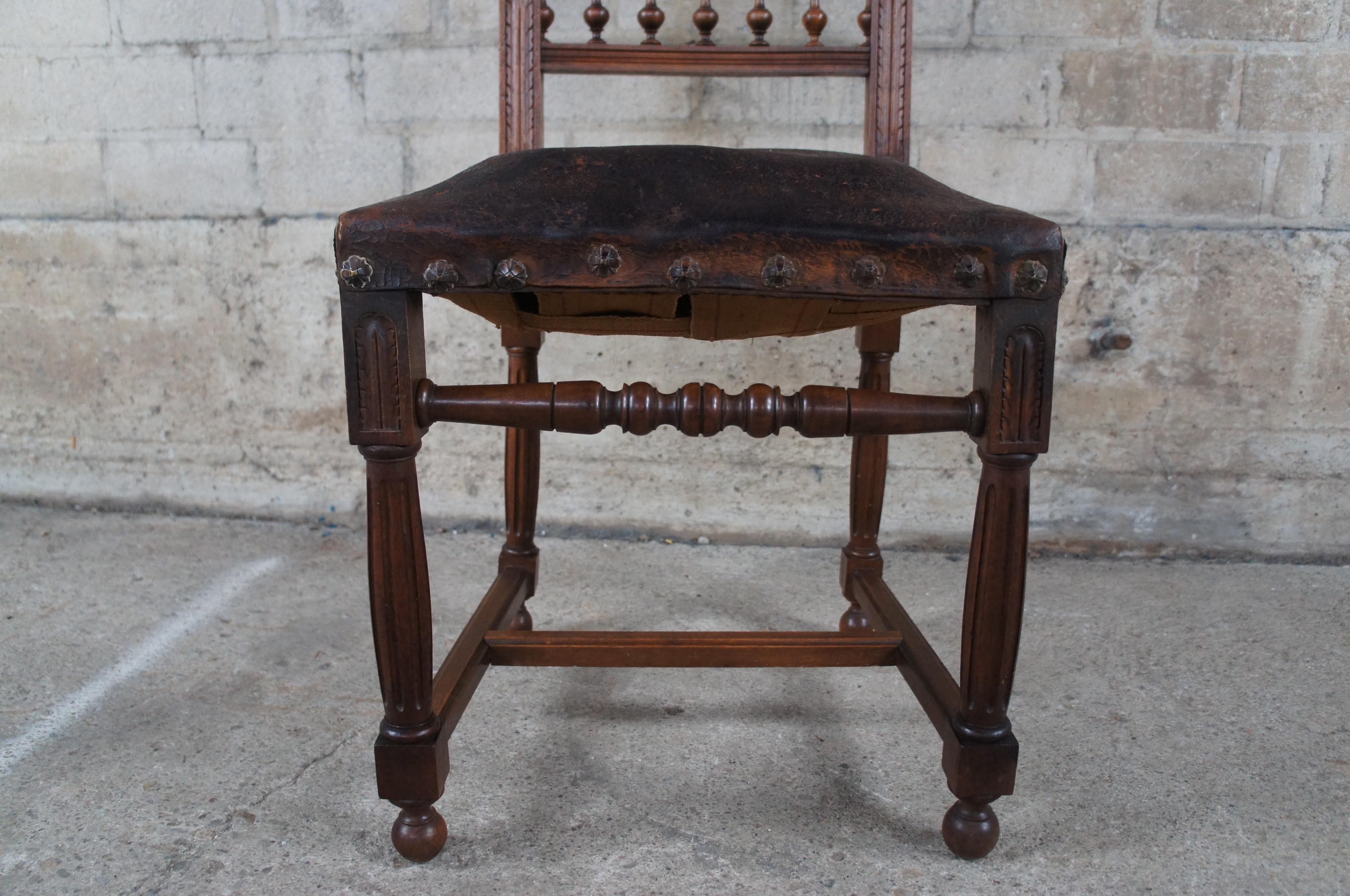 Antique 19th Century Henry II Renaissance Revival Mahogany & Leather Side Chair For Sale 2