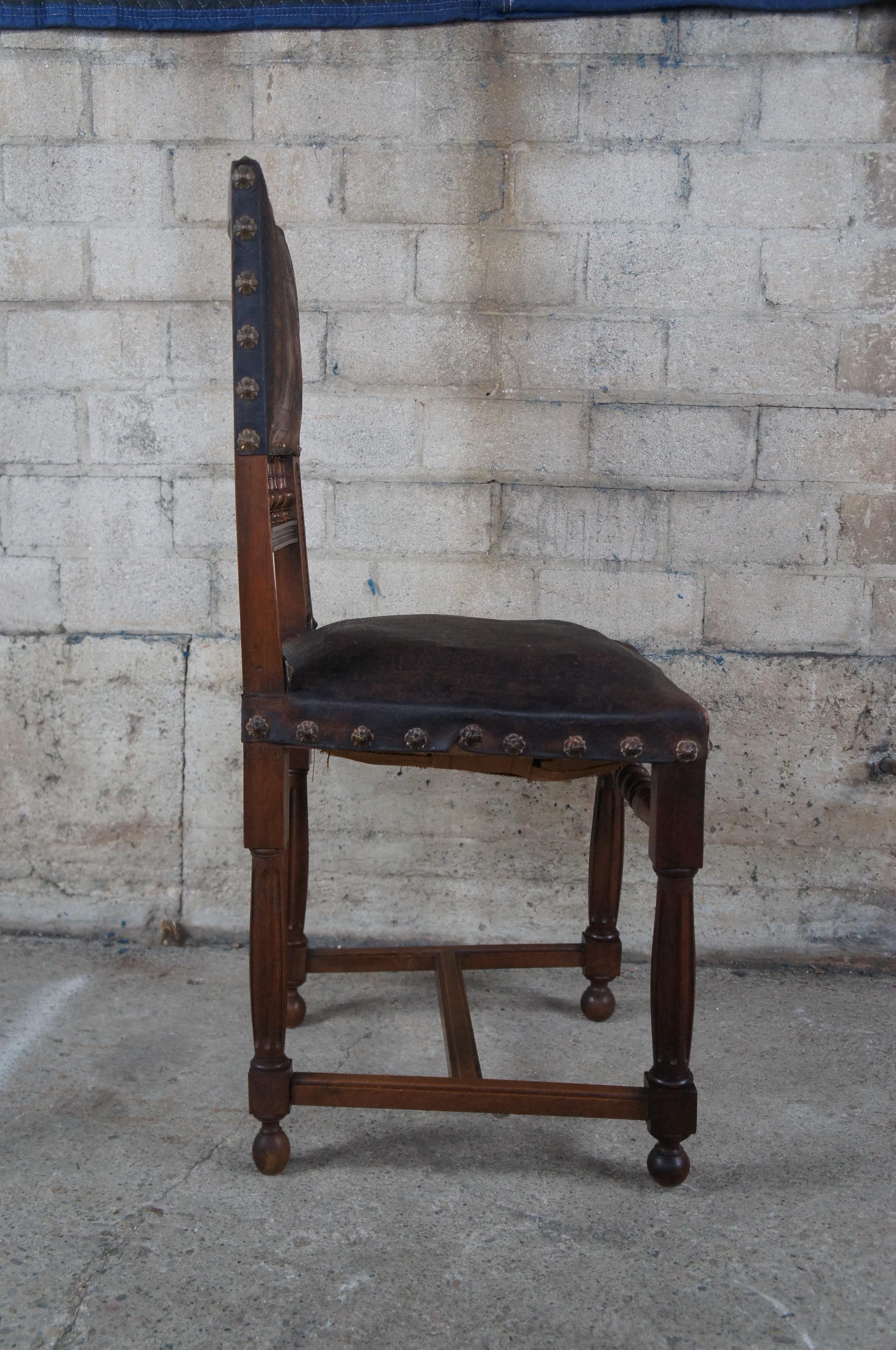 Antique 19th Century Henry II Renaissance Revival Mahogany & Leather Side Chair For Sale 3