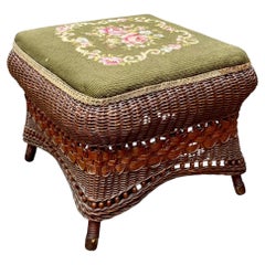 Antique 19th Century Heywood Wakefield Wicker Foot Stool Ottoman