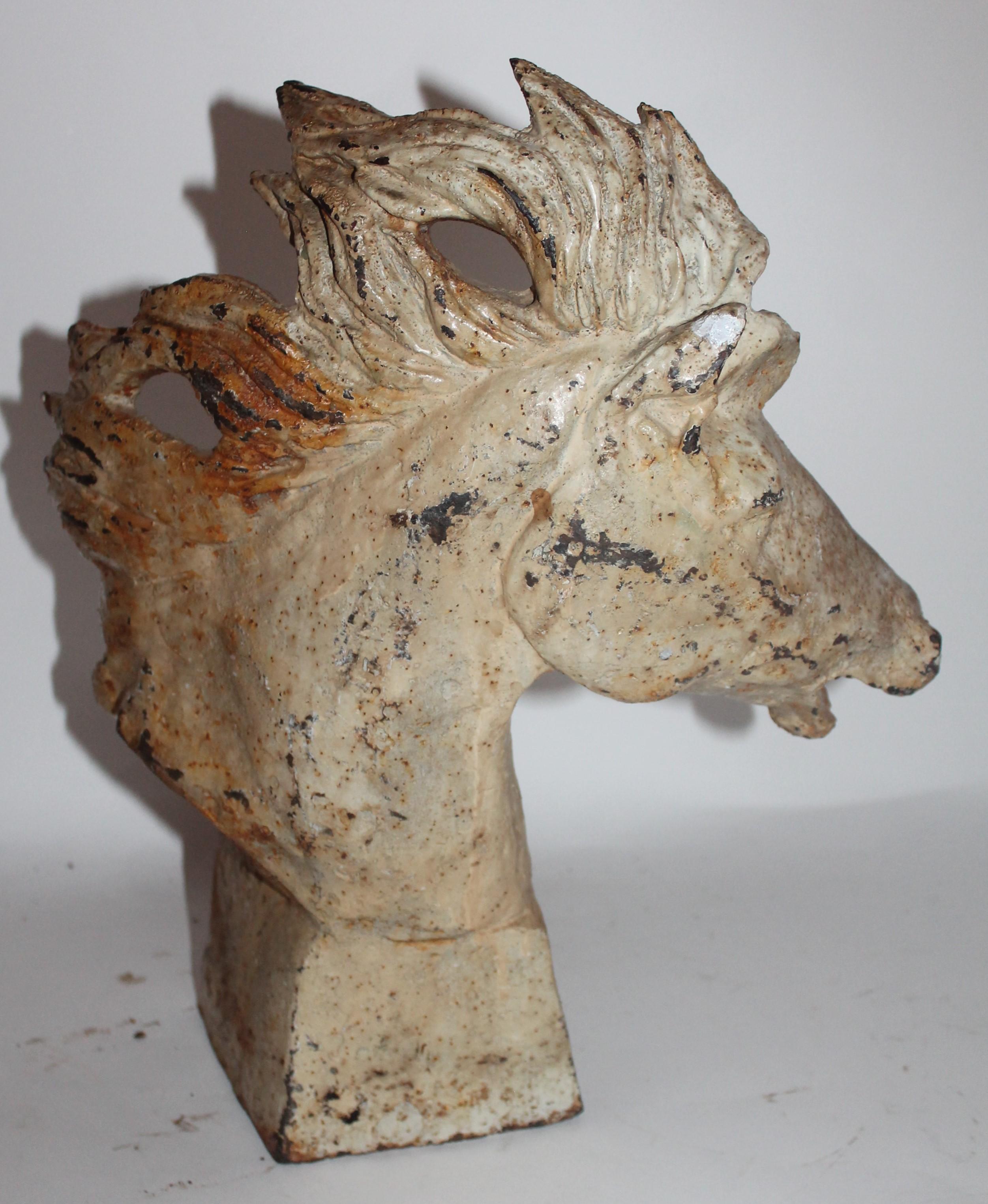 Antique 19th Century Hitching Post of a Horse Head in Original Painted Iron 2