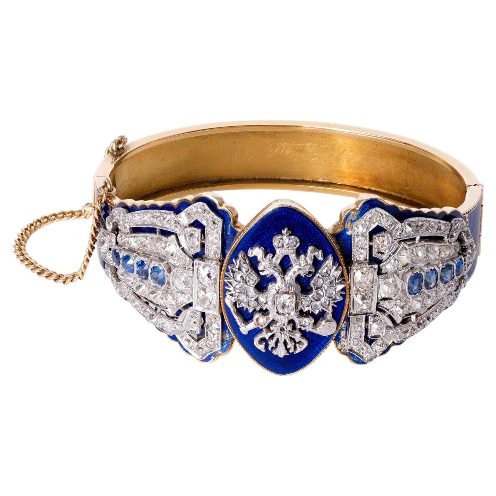 Antique 19th Century Imperial Russian Diamond & Sapphire Bracelet
