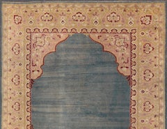 Antique 19th Century Indian Agra Rug in Solid Blue Background