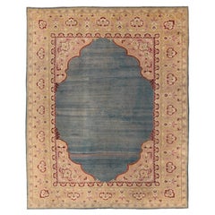Antique 19th Century Indian Agra Rug in Solid Blue Background