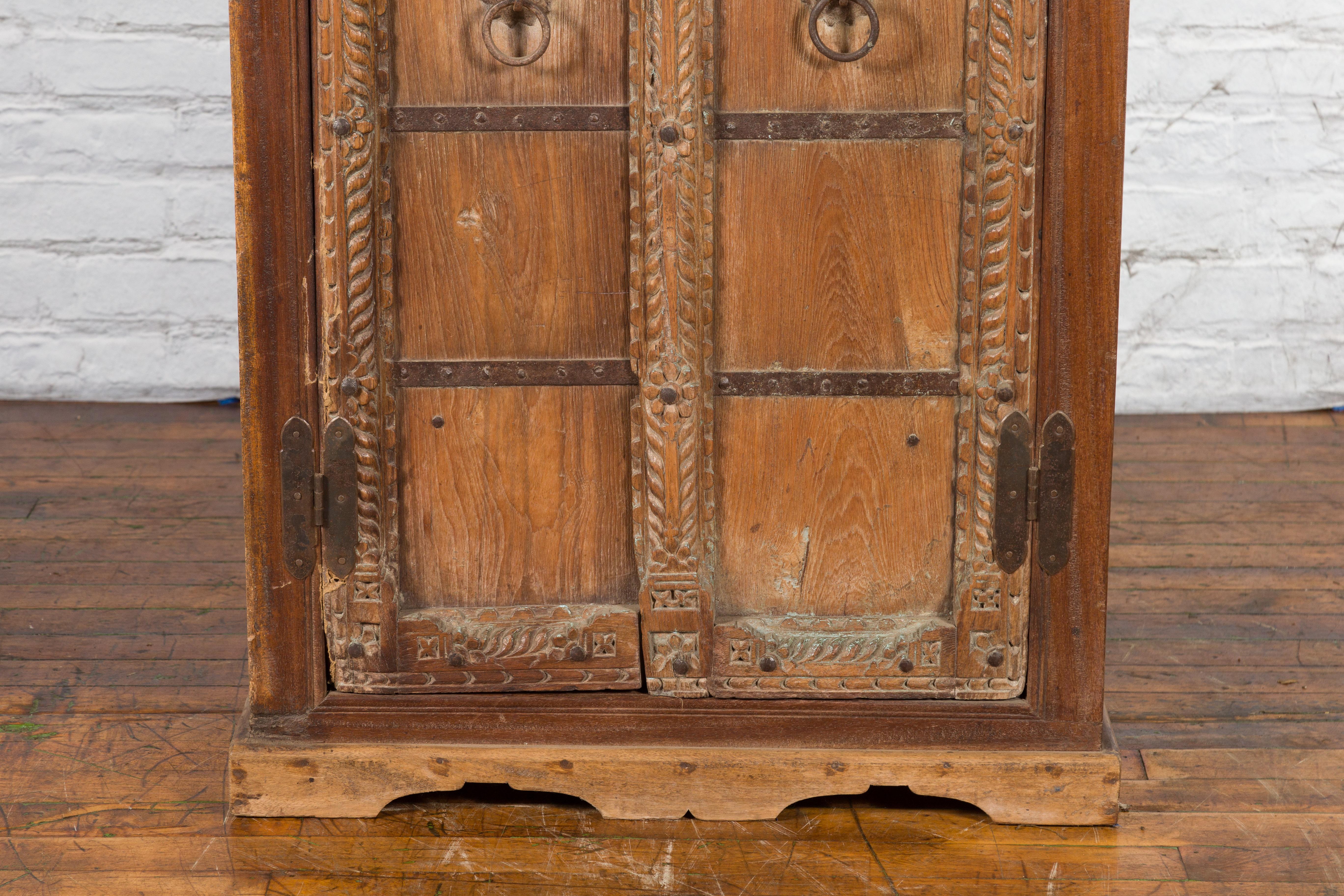 Antique 19th Century Indian Armoire with Metal Braces and Hand-Carved Décor 4
