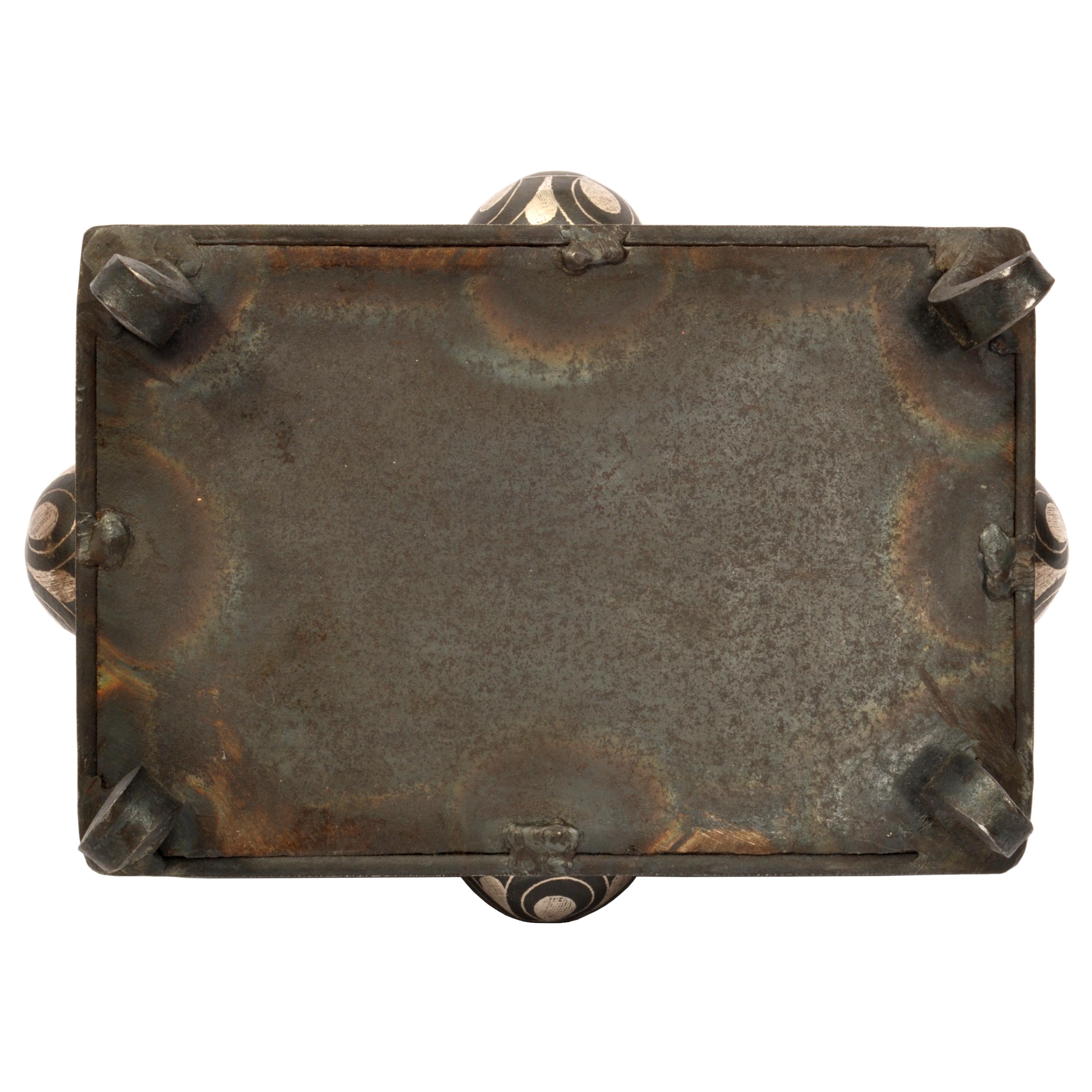 Antique 19th Century Indian Bidriware Pandan Silver & Brass Casket Jewelry Box  For Sale 7