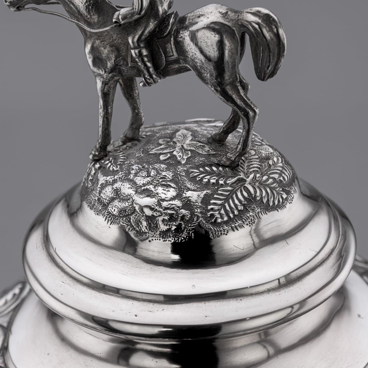 Antique 19th Century Indian Colonial Solid Silver Trophy Cup & Cover c.1860 For Sale 6